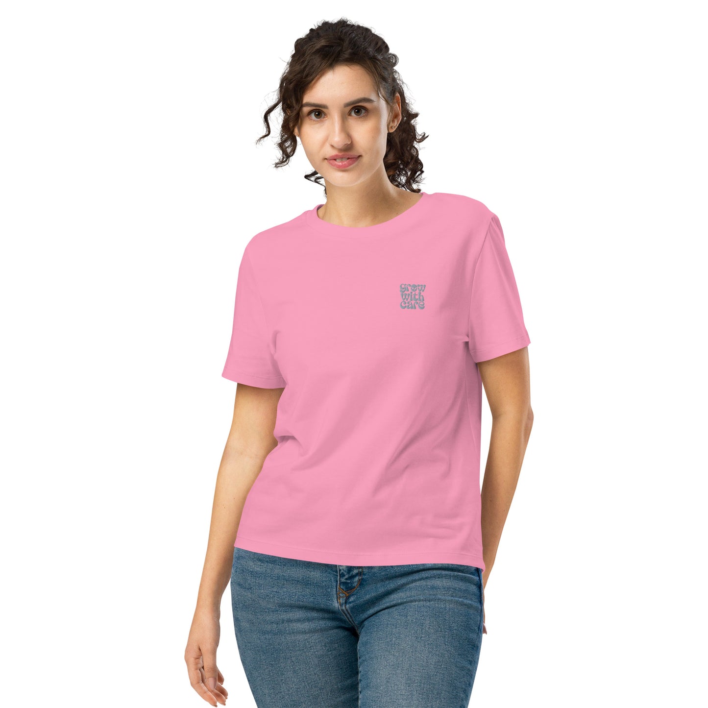 Eco-Friendly Owl Clothing Embroidered Women’s Organic Ribbed Neck T-Shirt "Grow With Care" Dudeily