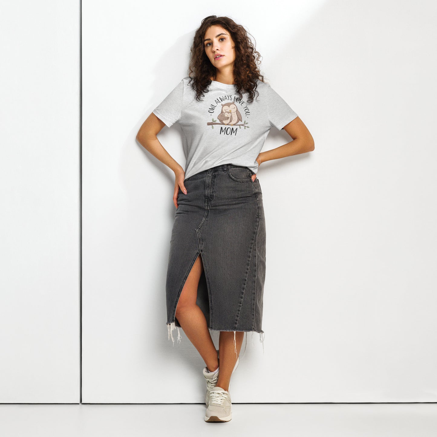 Women’s Organic Ribbed Neck T-Shirt – Owl Design Eco Tee Cool Heather Grey Dudeily