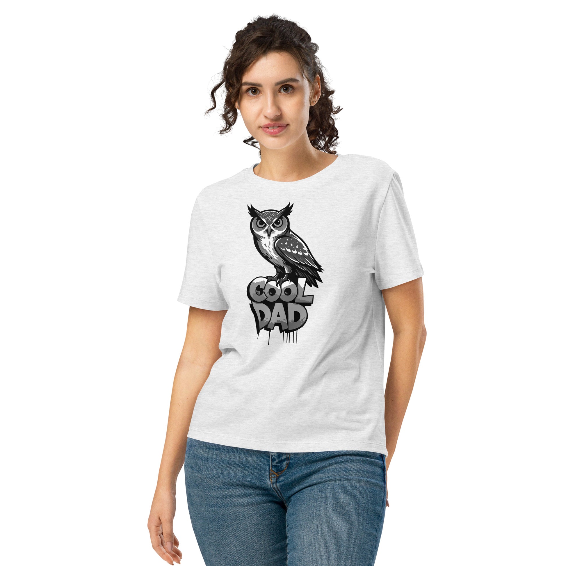 Women’s Organic Ribbed Neck T-Shirt – Sustainable Father’s Day Gift for Owl & Nature Lovers | Dudeily Cool Heather Grey Dudeily