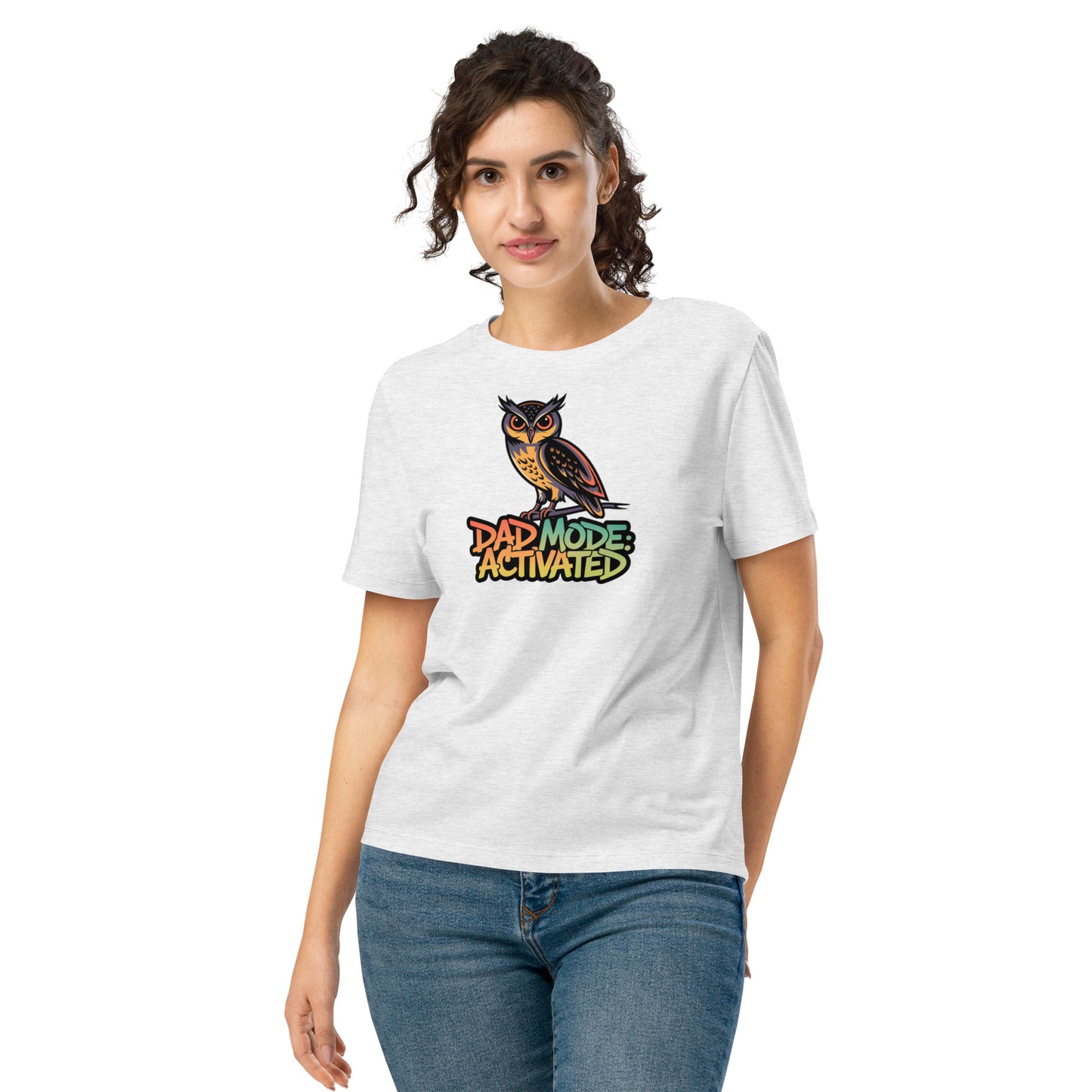 Women’s Organic Ribbed Neck T-Shirt – Owl-Themed Sustainable Fashion for Nature Lovers | Dudeily Cool Heather Grey Dudeily