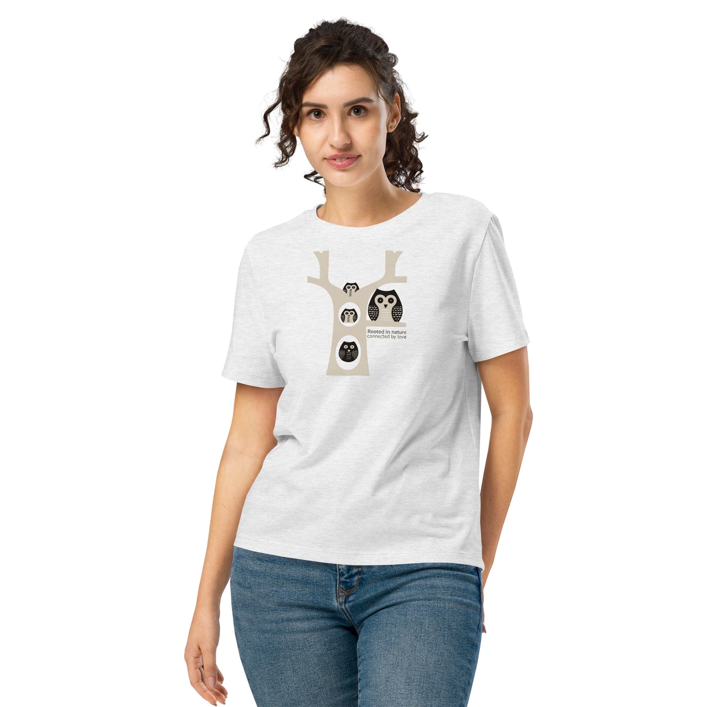 OwlGrace Women’s Organic Ribbed Neck T-Shirt – Sustainable Fashion USA | Family Day Edition Cool Heather Grey Dudeily