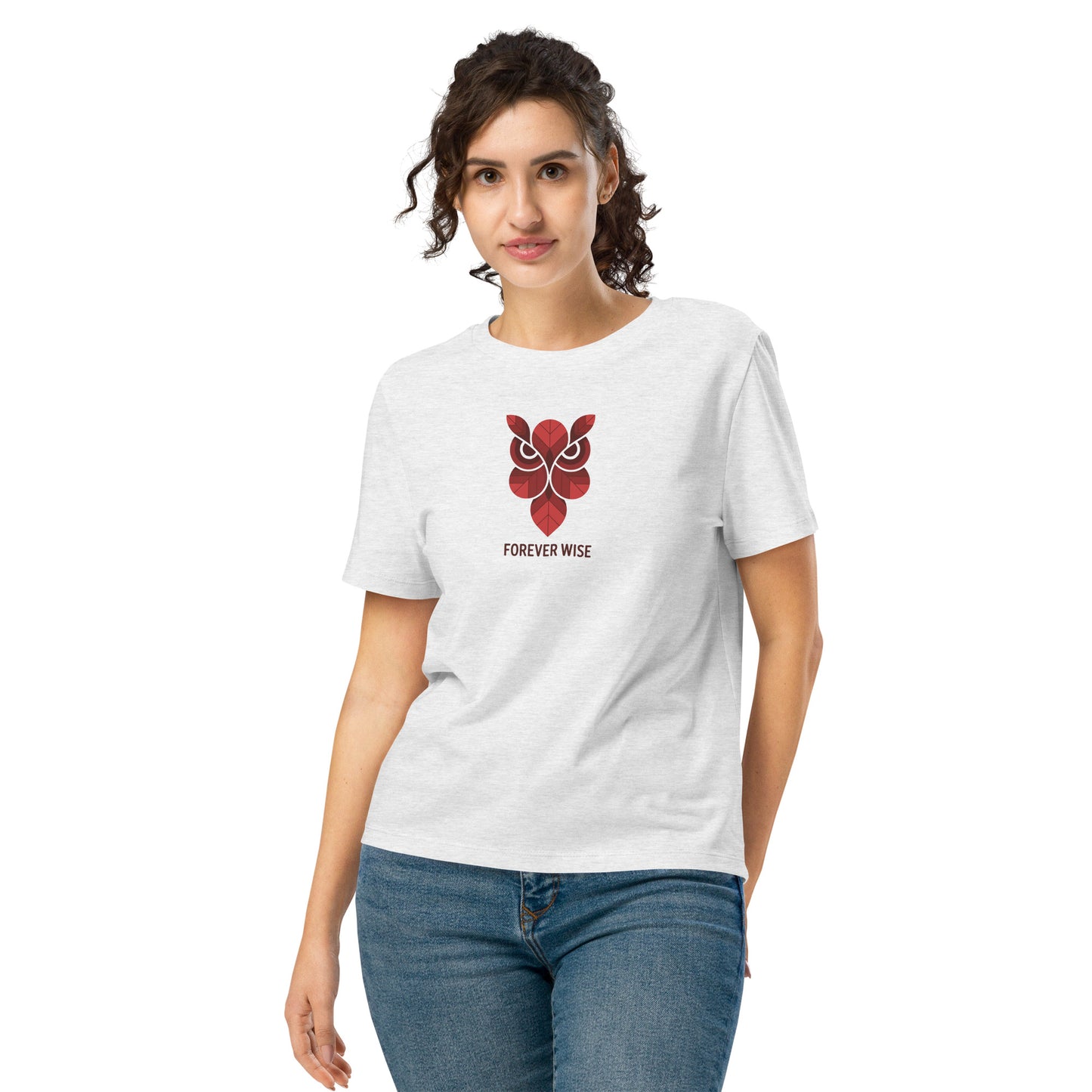 Women’s Organic Ribbed Neck T-Shirt: 'Forever Wise' | Eco-Friendly Owl Apparel USA Cool Heather Grey Dudeily