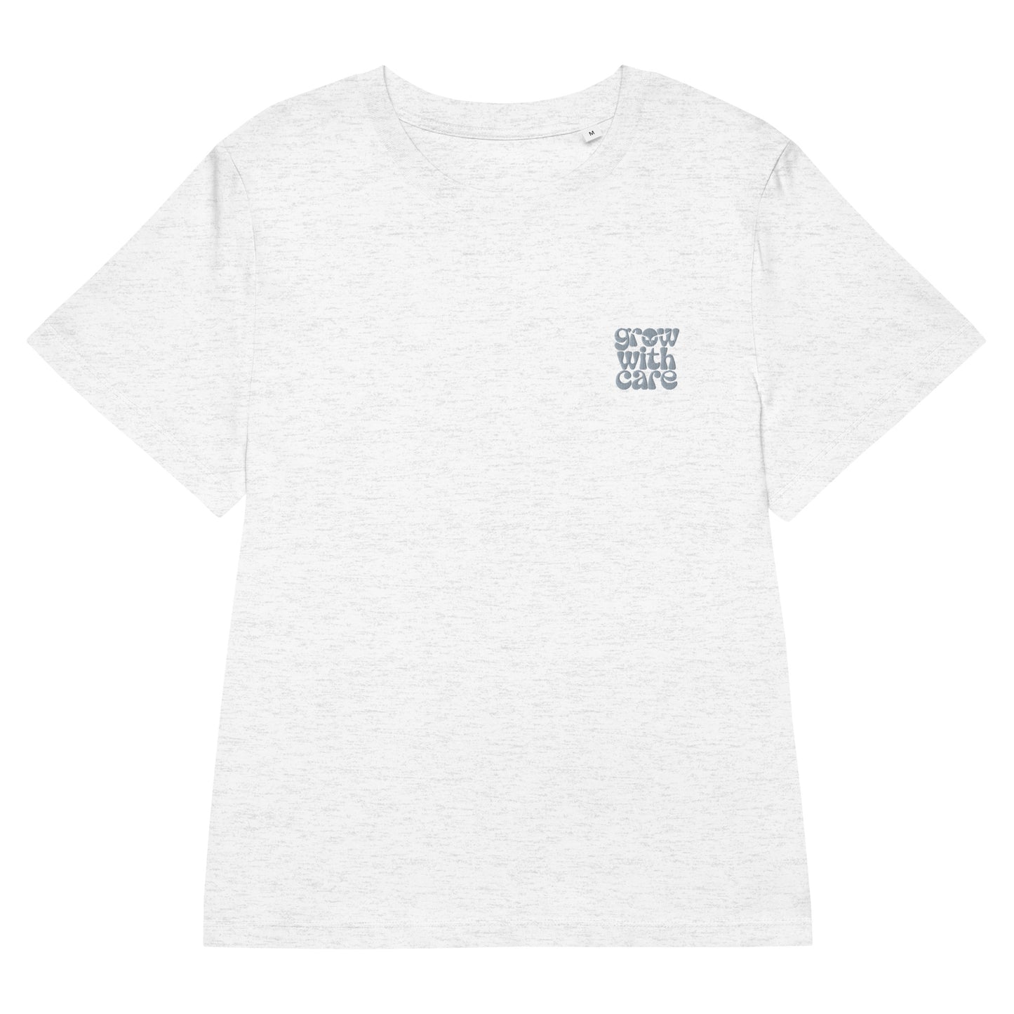 Eco-Friendly Owl Clothing Embroidered Women’s Organic Ribbed Neck T-Shirt "Grow With Care" Cool Heather Grey Dudeily