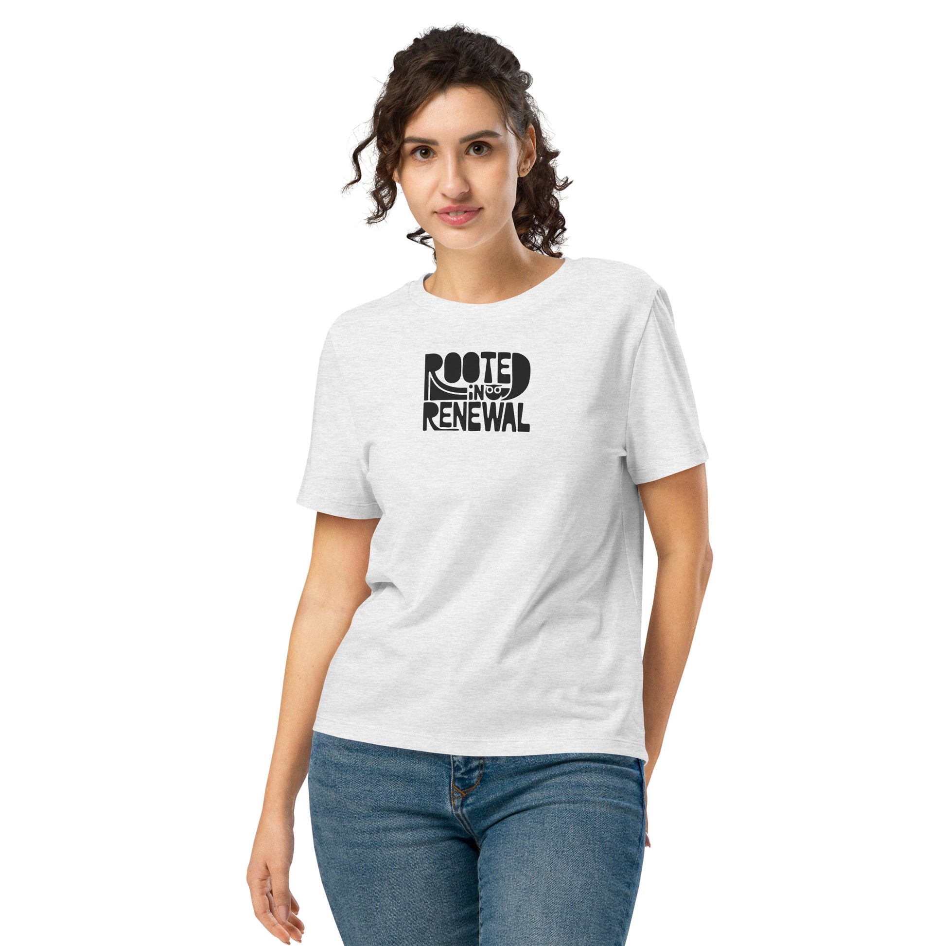 Women’s Organic Ribbed Neck T-Shirt “Rooted In Renewal” – Sustainable Owl Print Tee Dudeily