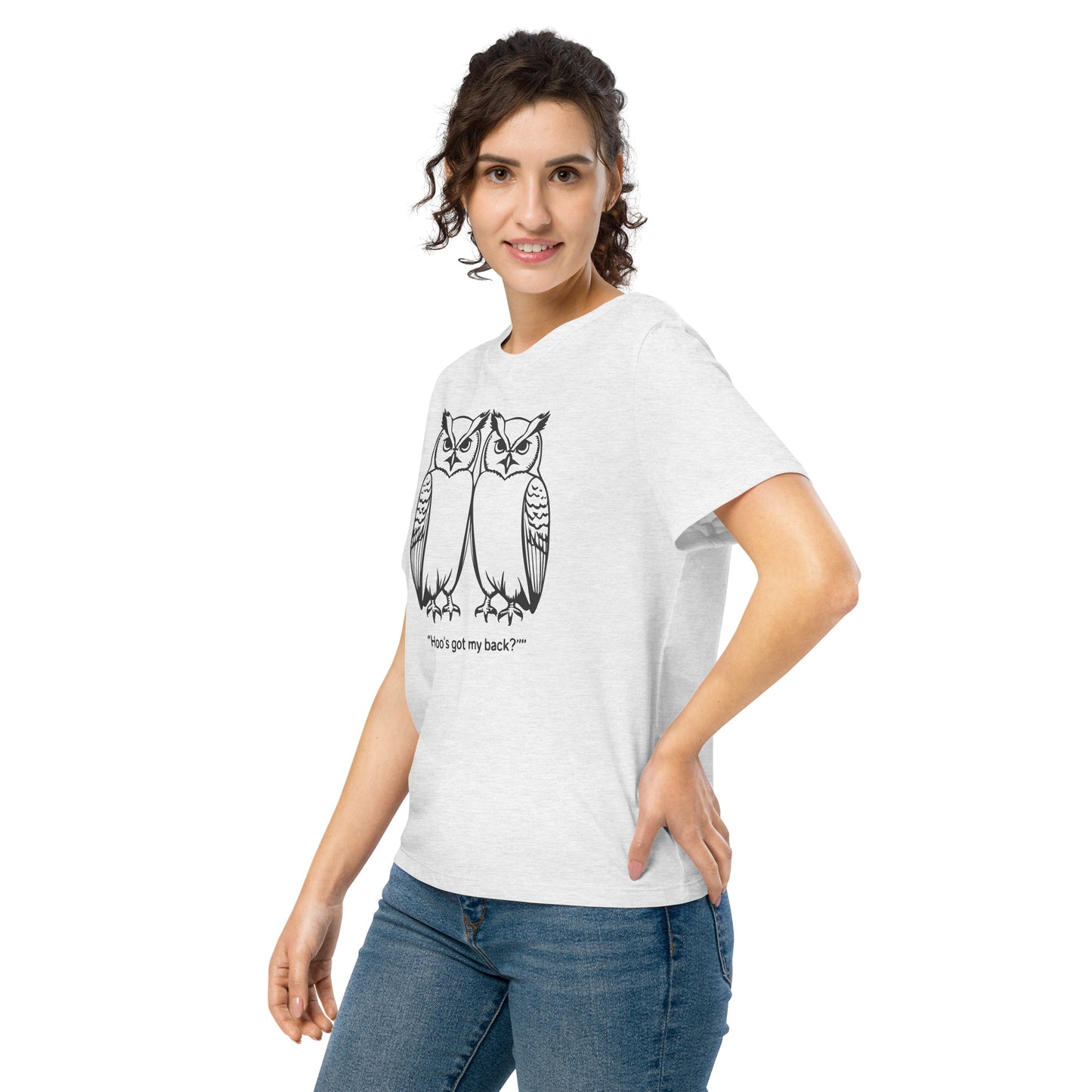 Women’s Organic Ribbed Neck T-Shirt: Hoo’s Got My Back? | Owl-Themed Sustainable Fashion USA by Dudeily Dudeily