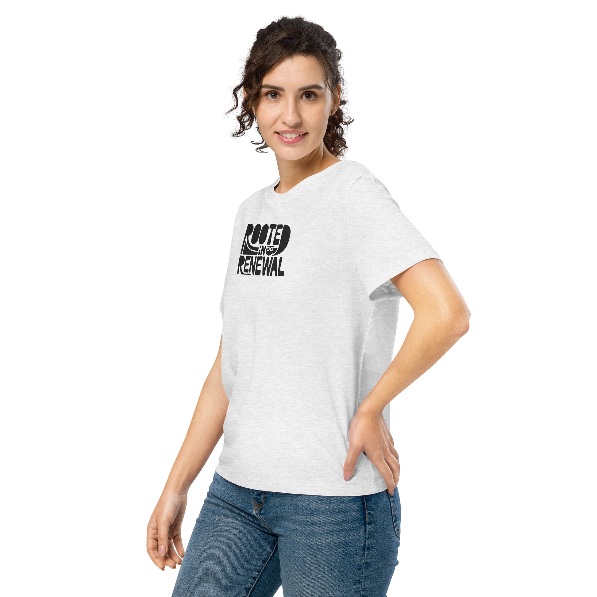 Women’s Organic Ribbed Neck T-Shirt “Rooted In Renewal” – Sustainable Owl Print Tee Dudeily
