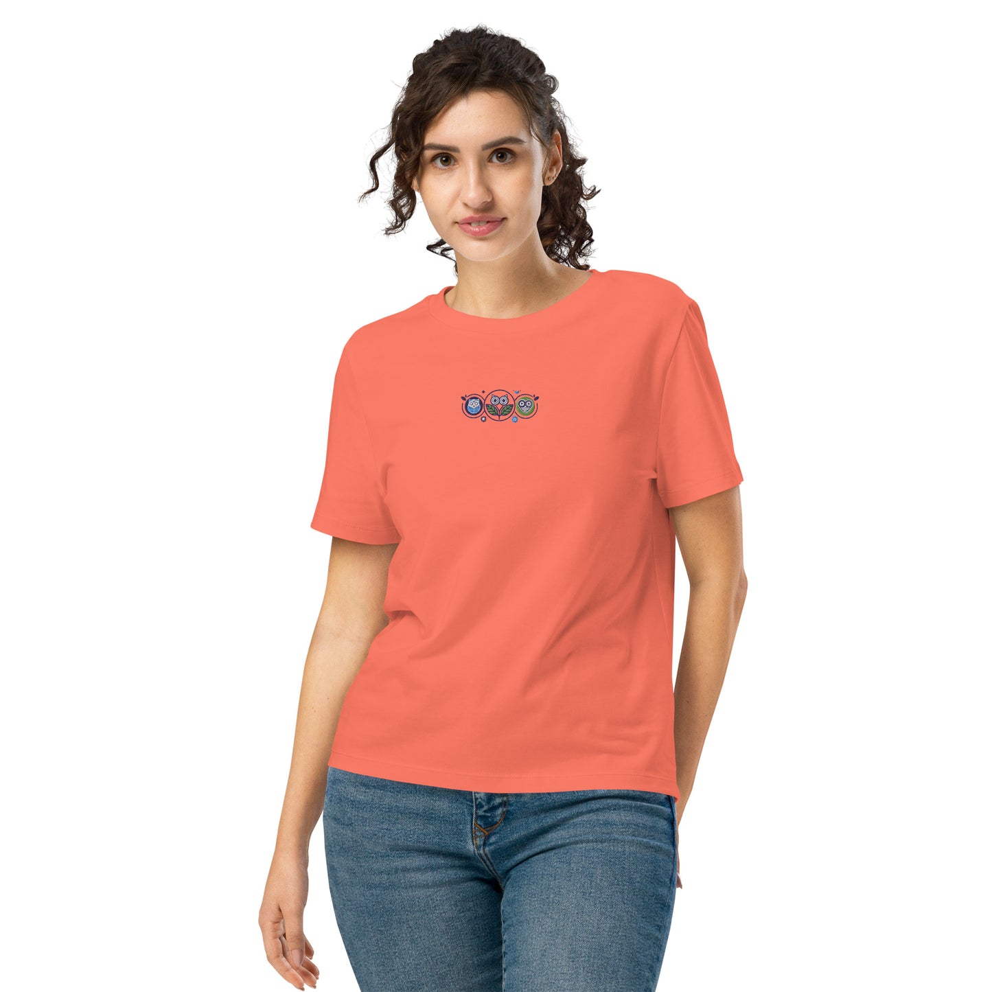 Women’s Organic Ribbed Neck T-Shirt: Nature’s Union | Owl Embroidered Sustainable Fashion USA Fiesta Dudeily