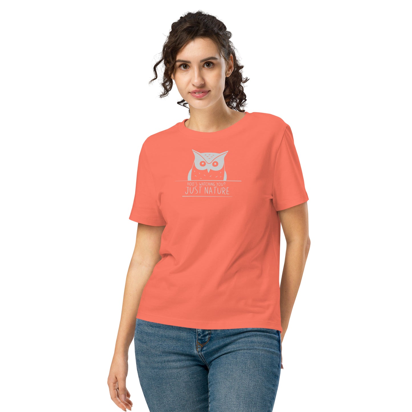 Ribbed Neck T-Shirt: 'Hoo’s Watching You? Just Nature' in Fall | Sustainable Owl Fashion USA Fiesta Dudeily