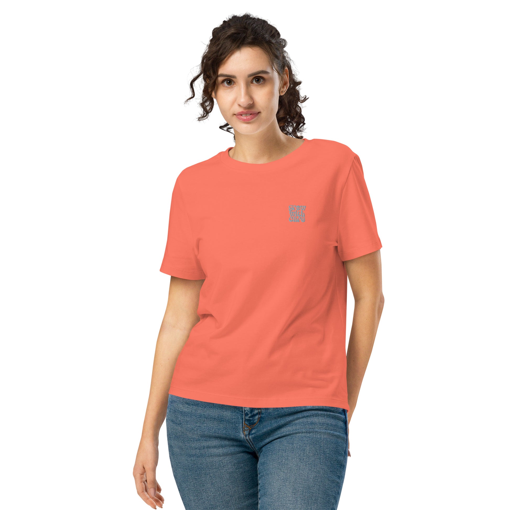 Eco-Friendly Owl Clothing Embroidered Women’s Organic Ribbed Neck T-Shirt "Grow With Care" Dudeily