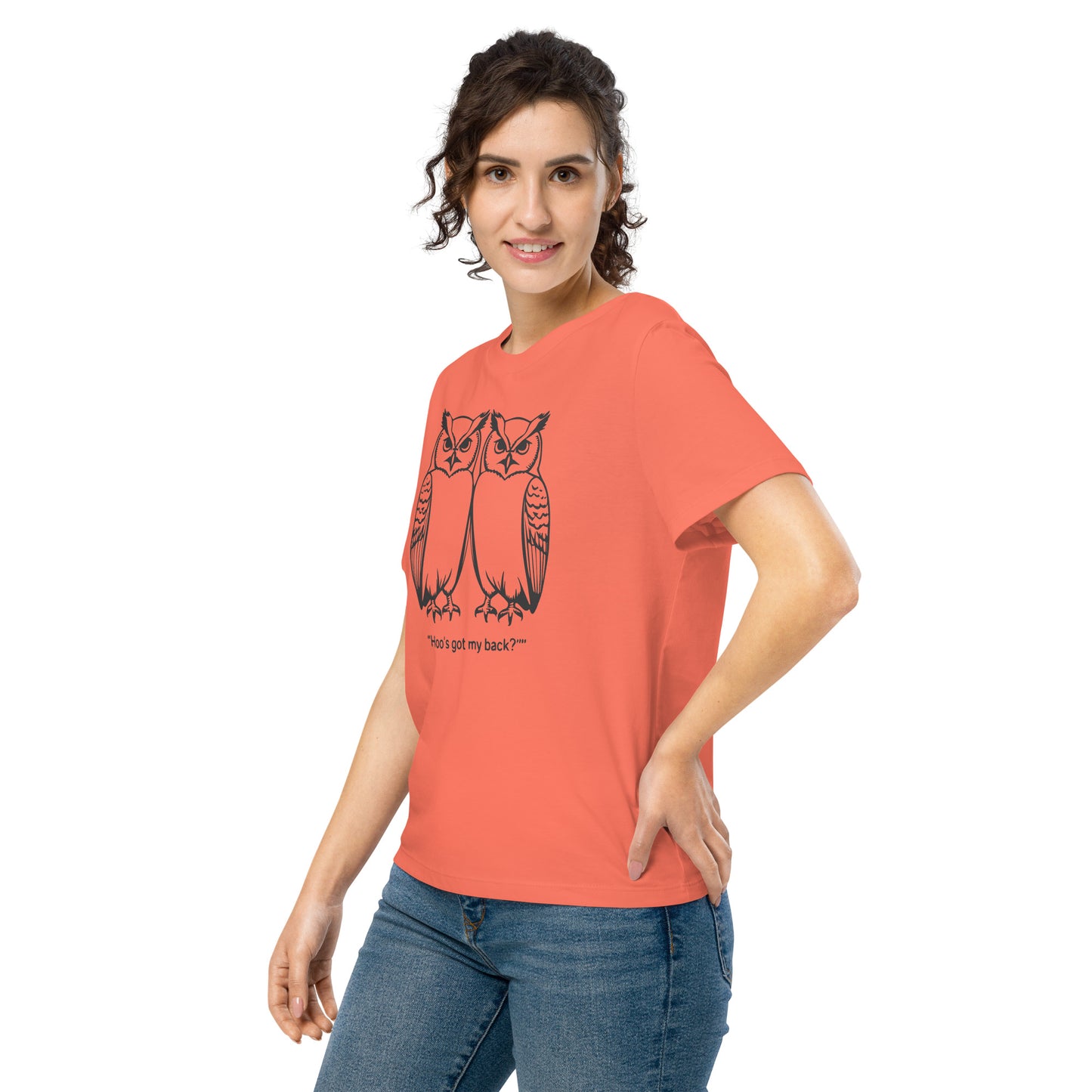 Women’s Organic Ribbed Neck T-Shirt: Hoo’s Got My Back? | Owl-Themed Sustainable Fashion USA by Dudeily Dudeily