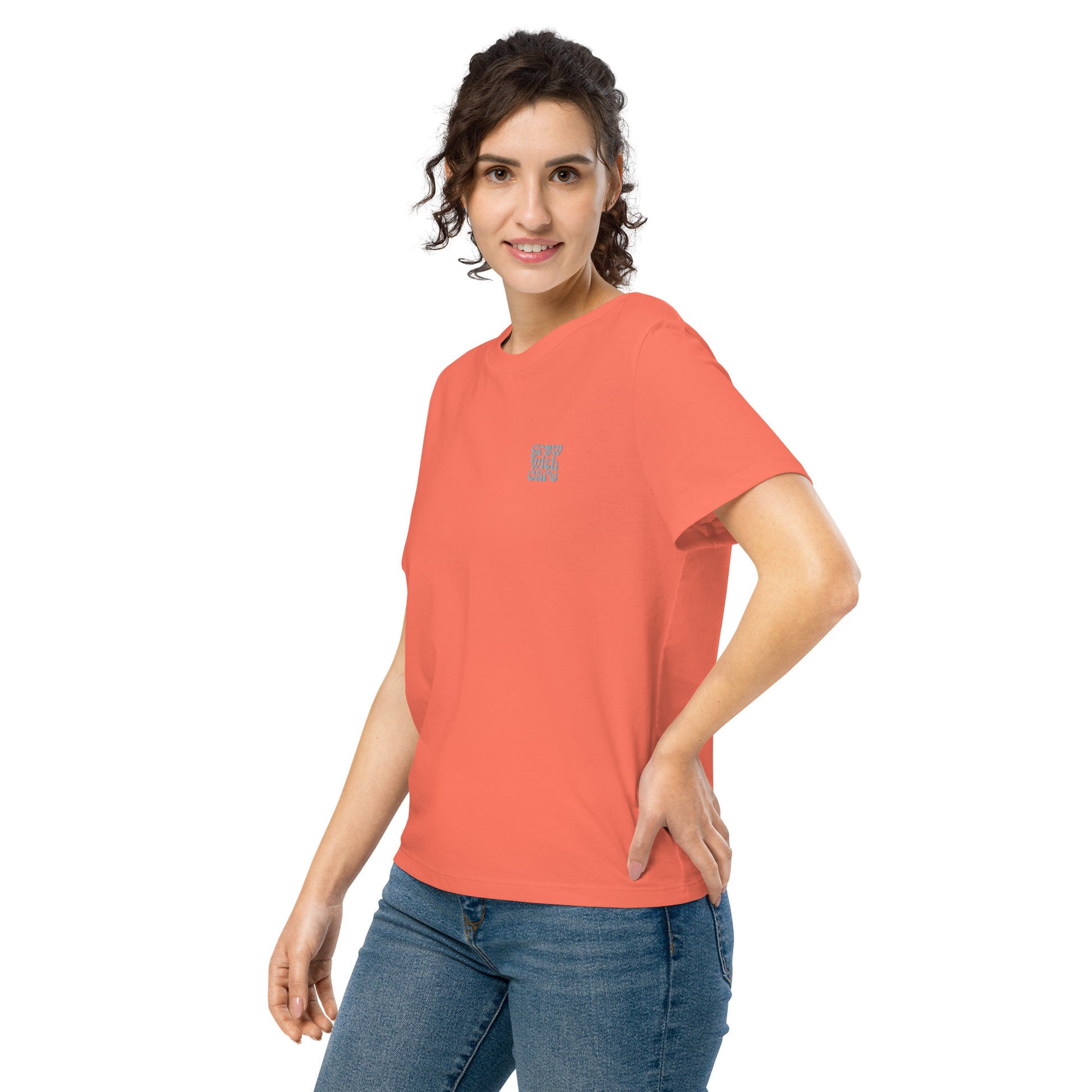 Eco-Friendly Owl Clothing Embroidered Women’s Organic Ribbed Neck T-Shirt "Grow With Care" Dudeily