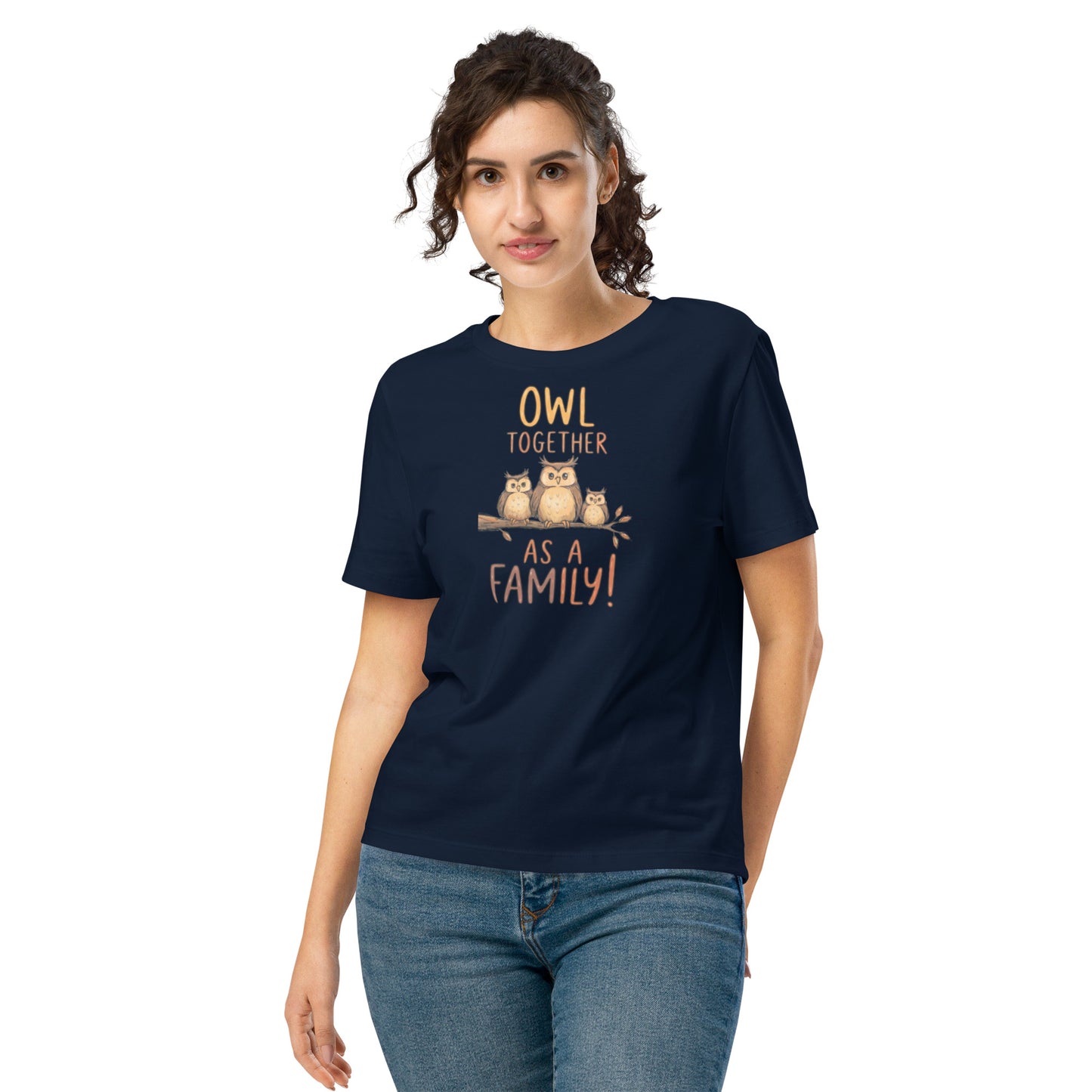 Women’s Ribbed Neck T-Shirt – OwlChic Sustainable Fashion for Effortless Family Day Style French Navy Dudeily