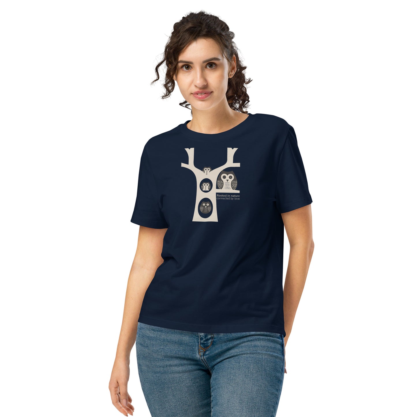 OwlGrace Women’s Organic Ribbed Neck T-Shirt – Sustainable Fashion USA | Family Day Edition French Navy Dudeily