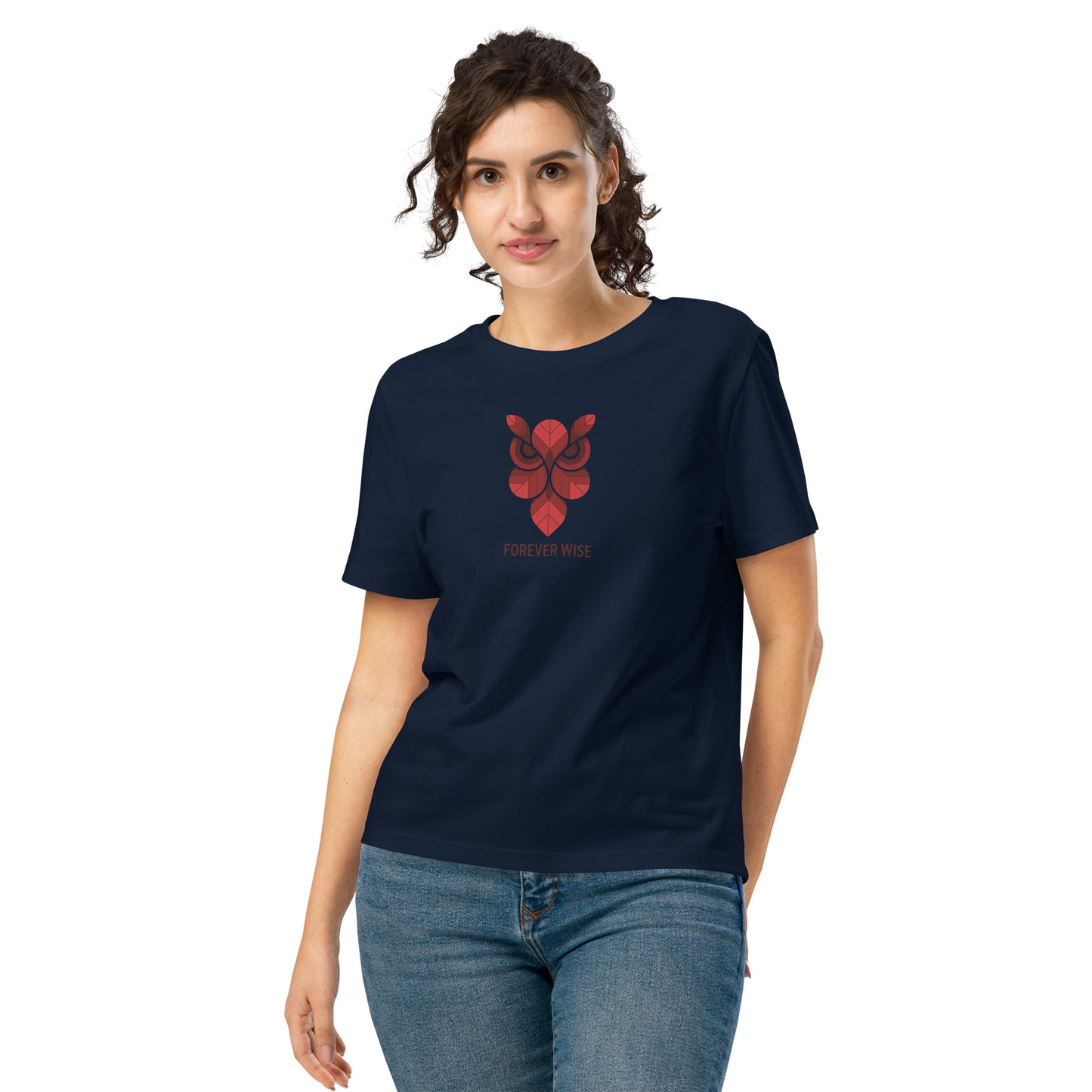 Women’s Organic Ribbed Neck T-Shirt: 'Forever Wise' | Eco-Friendly Owl Apparel USA French Navy Dudeily