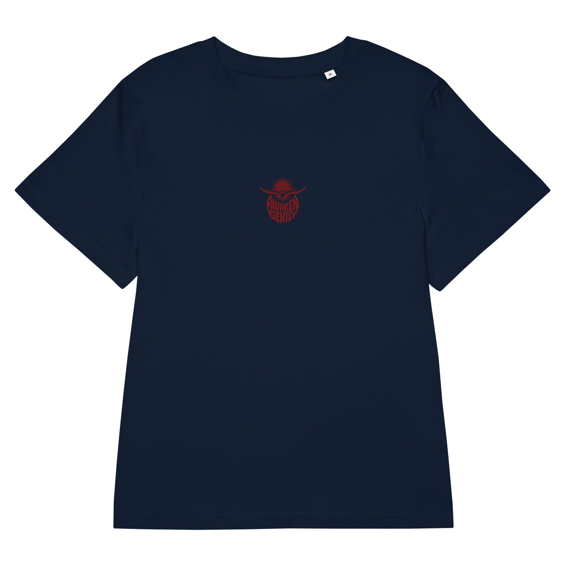 Eco-Friendly Owl Clothing Embroidered Women’s Organic Ribbed Neck T-Shirt "Awaken Gently" Dudeily