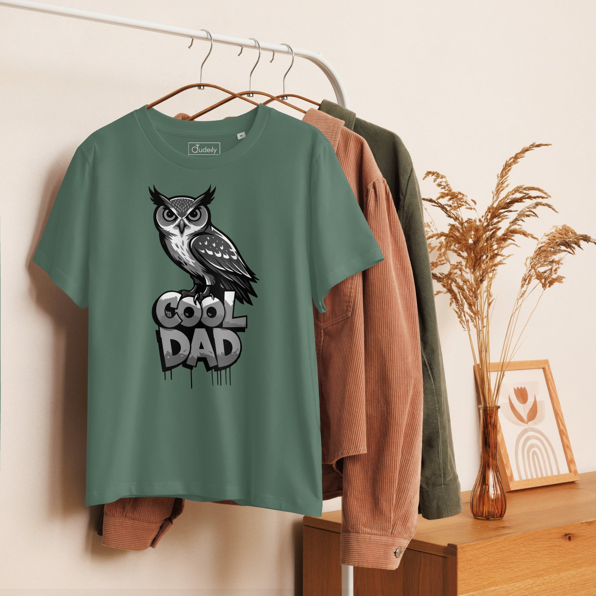 Women’s Organic Ribbed Neck T-Shirt – Sustainable Father’s Day Gift for Owl & Nature Lovers | Dudeily Dudeily