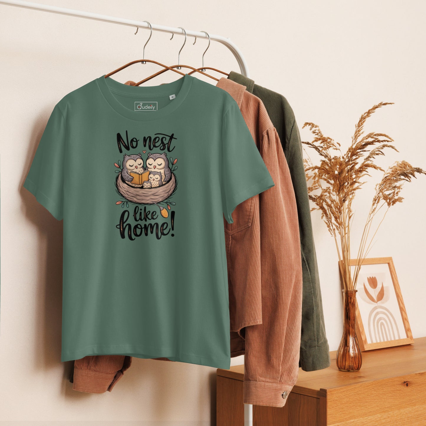 Owl Women’s Organic Ribbed Neck T-Shirt – Elegant, Eco-Friendly Comfort Dudeily