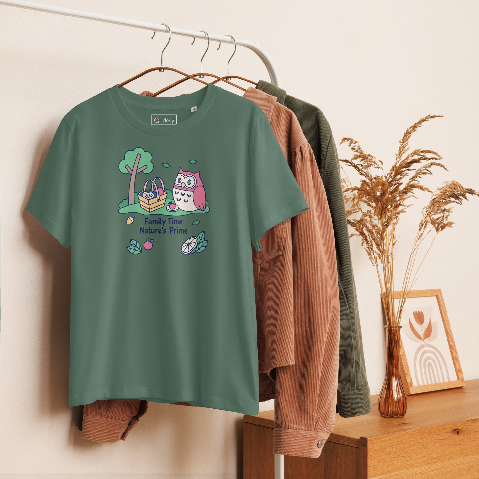 Women’s Organic Ribbed Neck T-Shirt – OwlGrace Sustainable Fashion for Family Day Style Dudeily