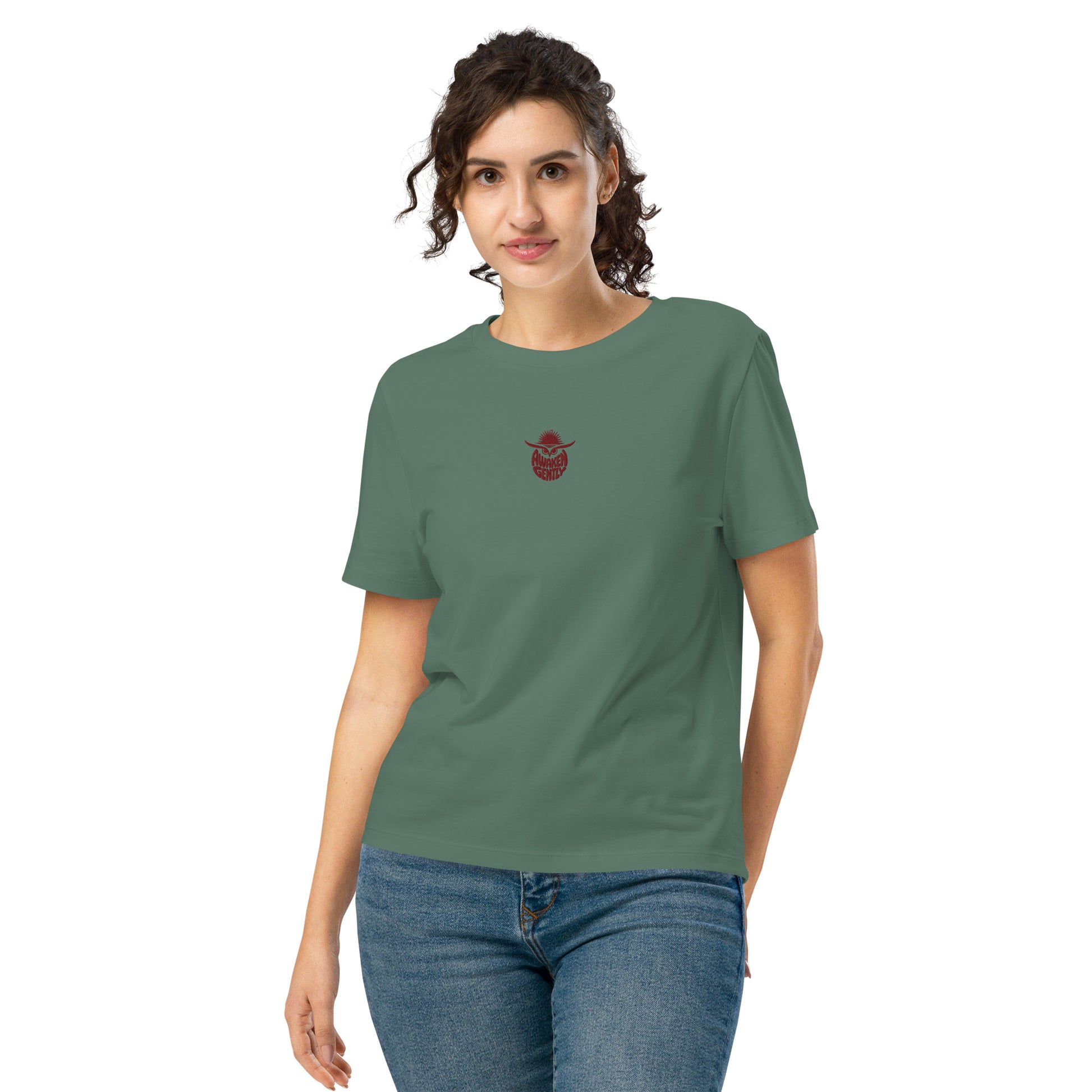 Eco-Friendly Owl Clothing Embroidered Women’s Organic Ribbed Neck T-Shirt "Awaken Gently" Dudeily