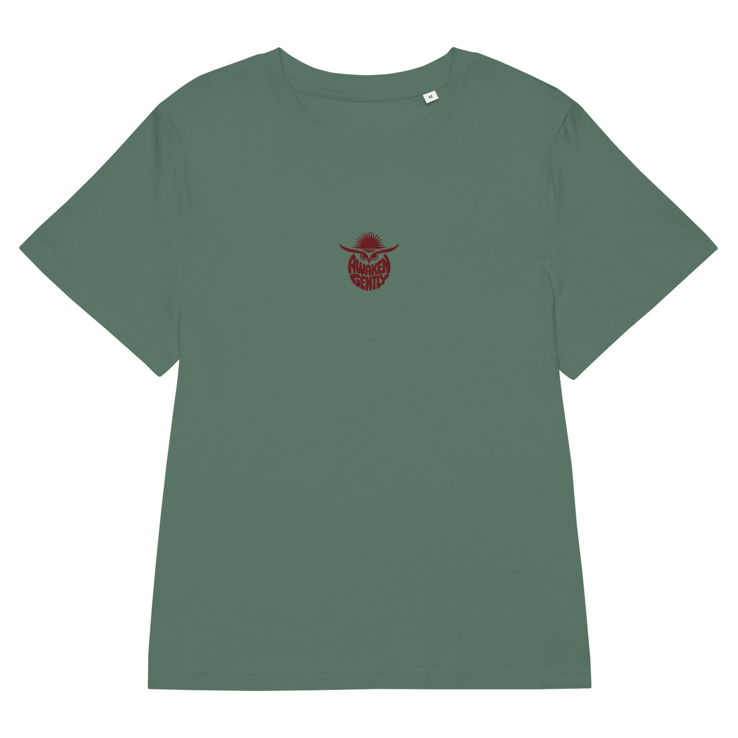Eco-Friendly Owl Clothing Embroidered Women’s Organic Ribbed Neck T-Shirt "Awaken Gently" Dudeily