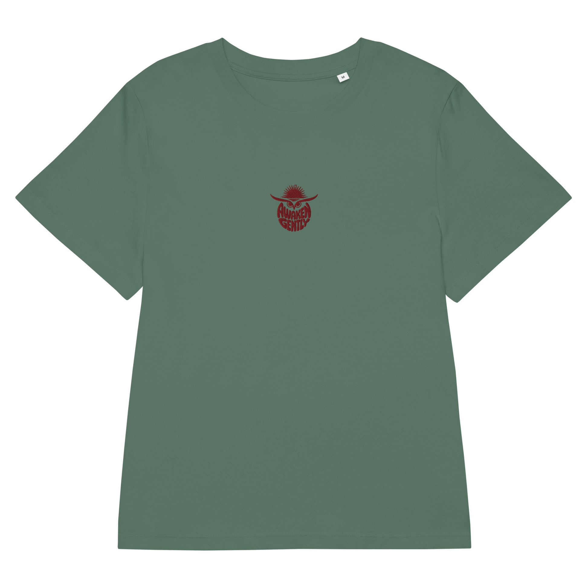 Eco-Friendly Owl Clothing Embroidered Women’s Organic Ribbed Neck T-Shirt "Awaken Gently" Dudeily