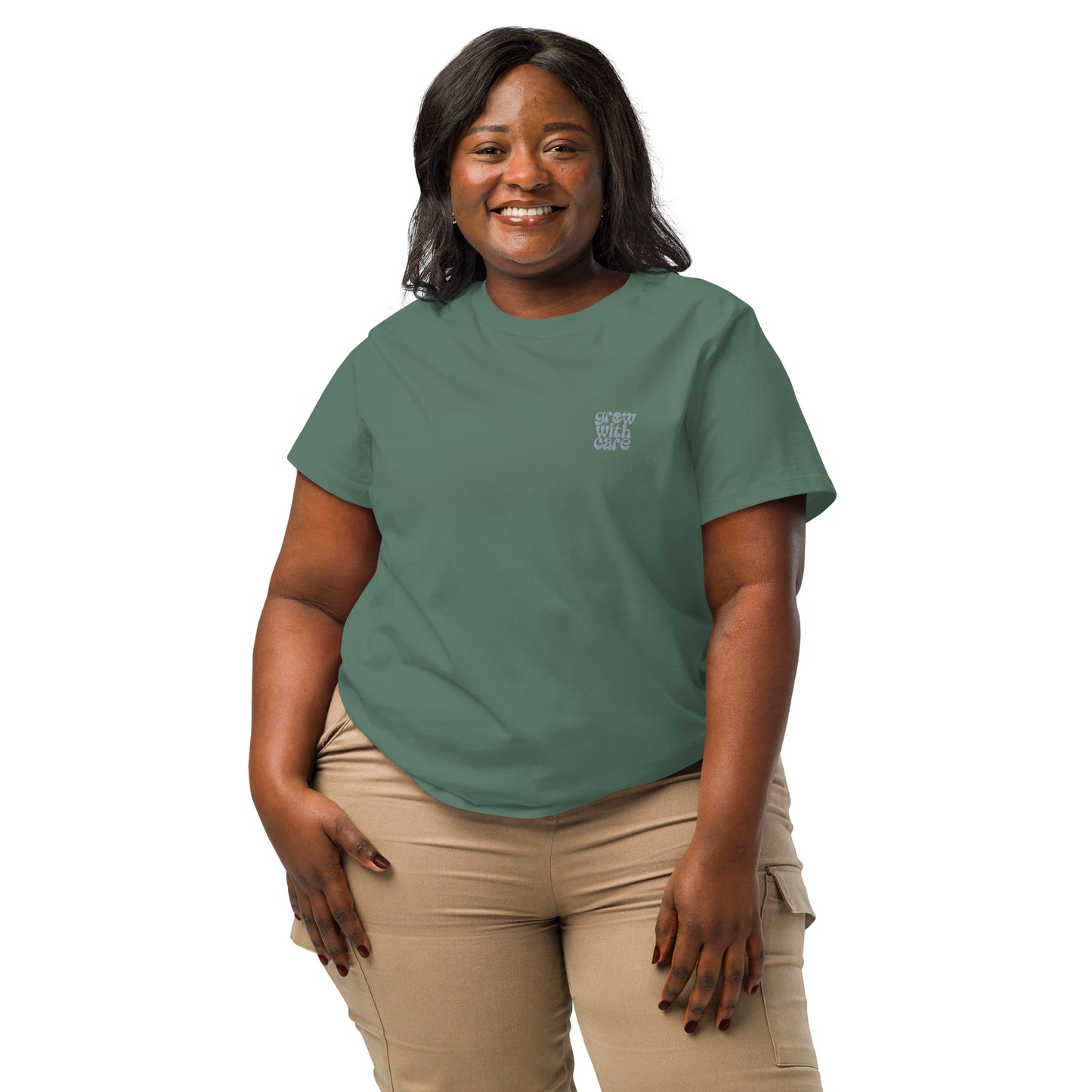 Eco-Friendly Owl Clothing Embroidered Women’s Organic Ribbed Neck T-Shirt "Grow With Care" Dudeily