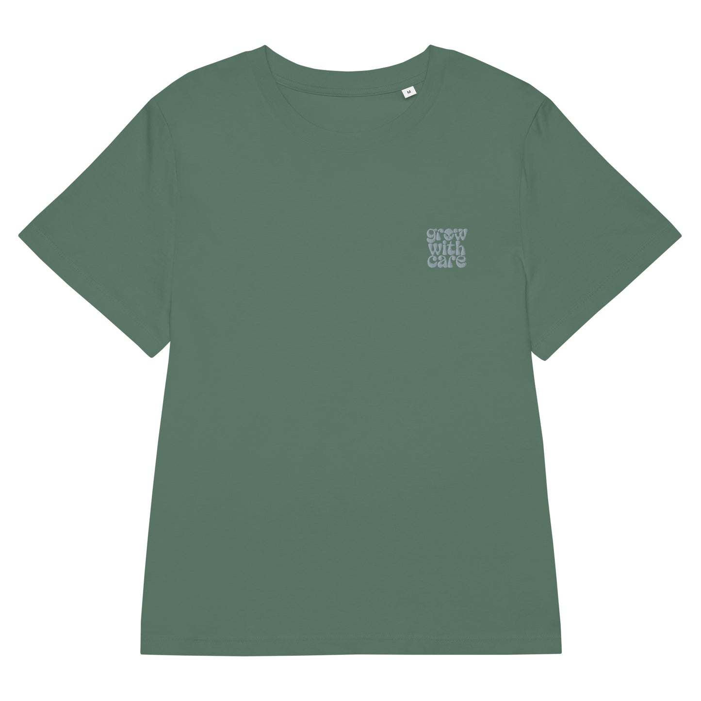Eco-Friendly Owl Clothing Embroidered Women’s Organic Ribbed Neck T-Shirt "Grow With Care" Green Bay Dudeily