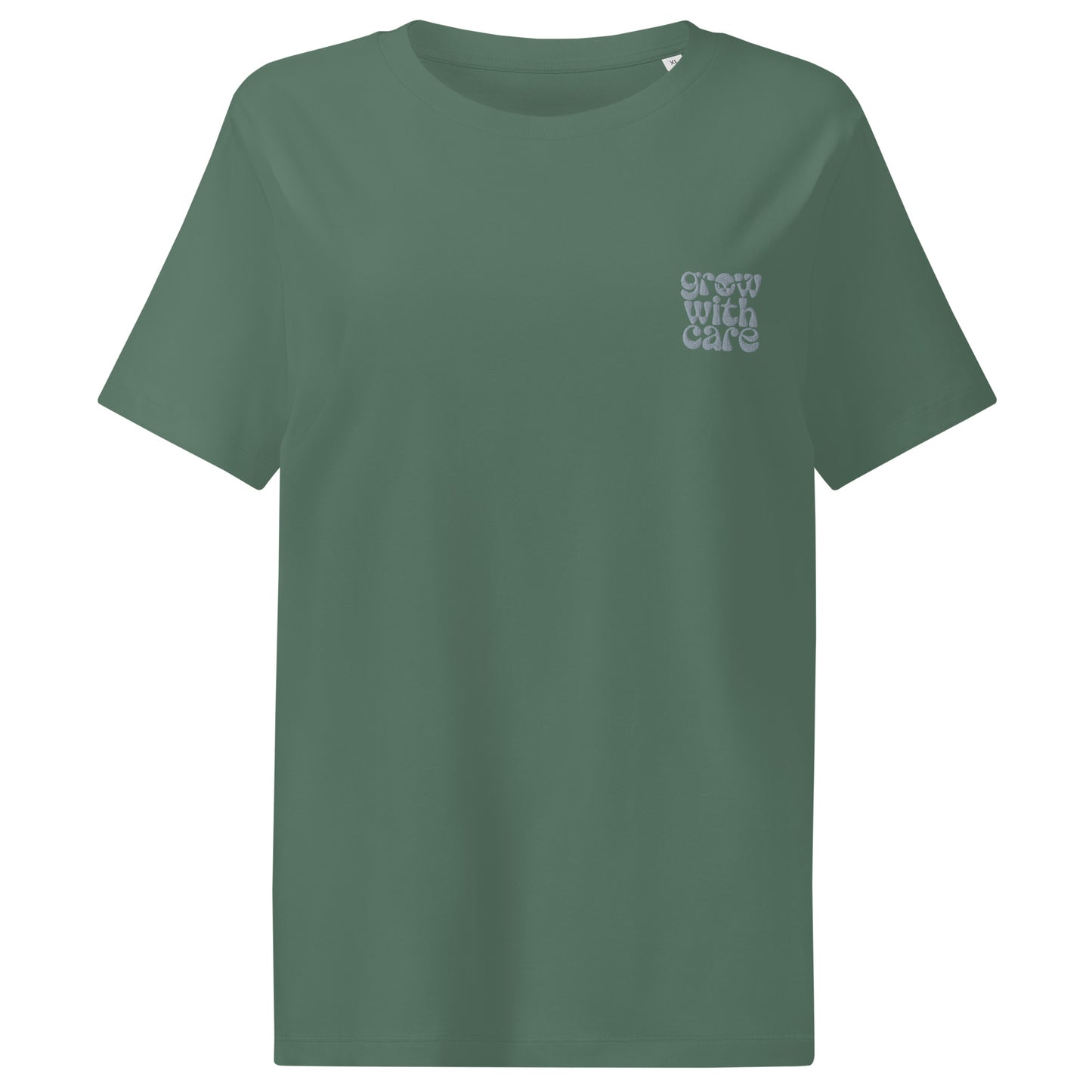 Eco-Friendly Owl Clothing Embroidered Women’s Organic Ribbed Neck T-Shirt "Grow With Care" Dudeily
