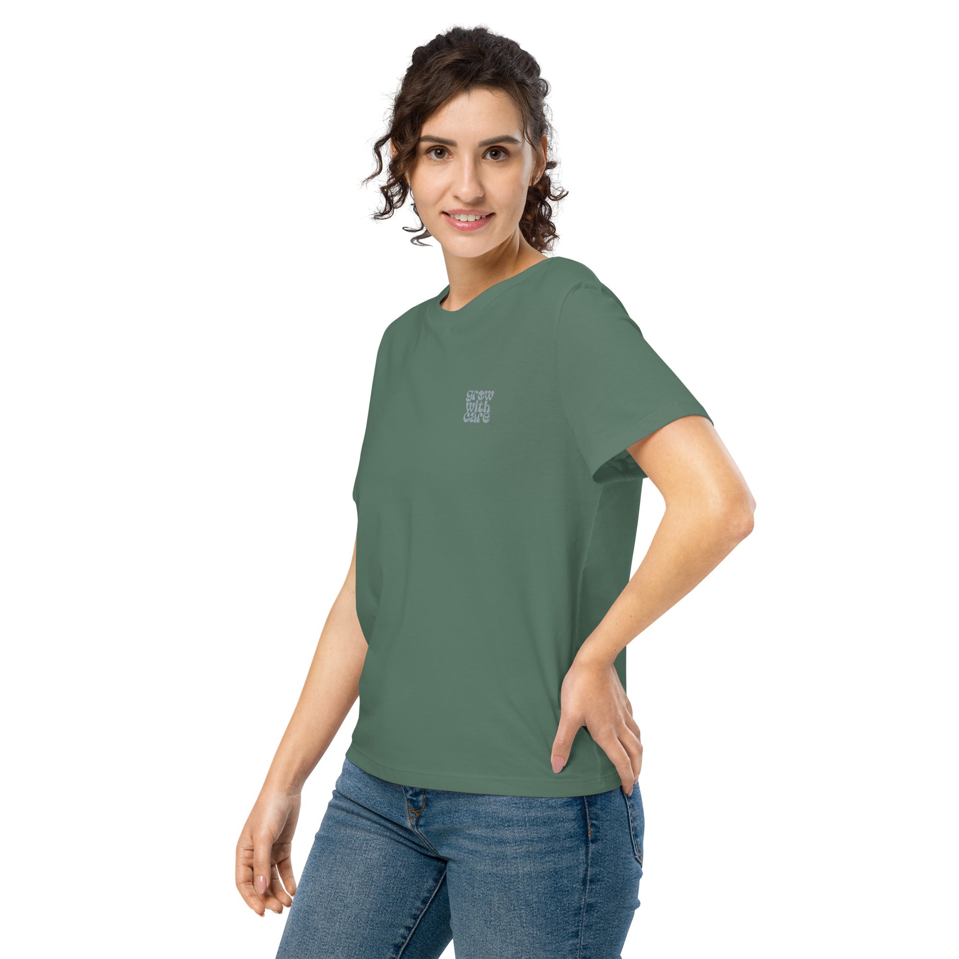 Eco-Friendly Owl Clothing Embroidered Women’s Organic Ribbed Neck T-Shirt "Grow With Care" Dudeily