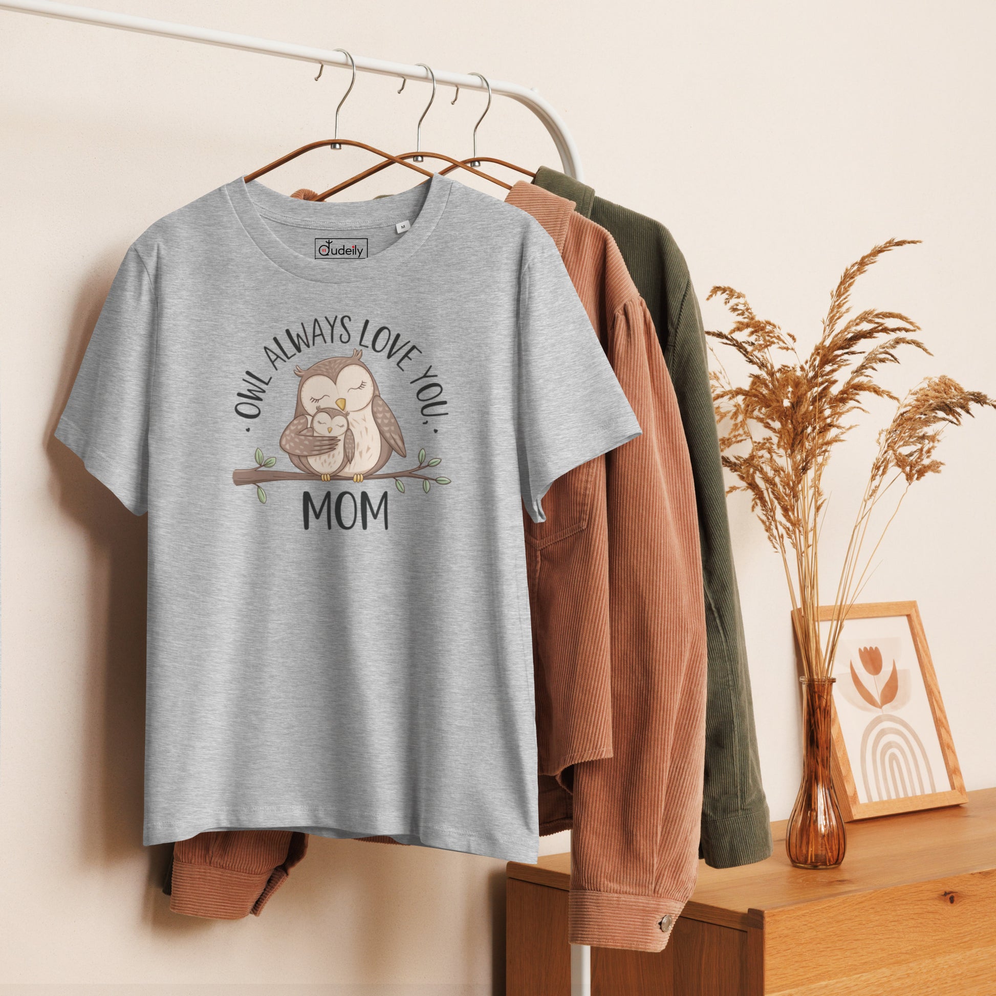 Women’s Organic Ribbed Neck T-Shirt – Owl Design Eco Tee Dudeily