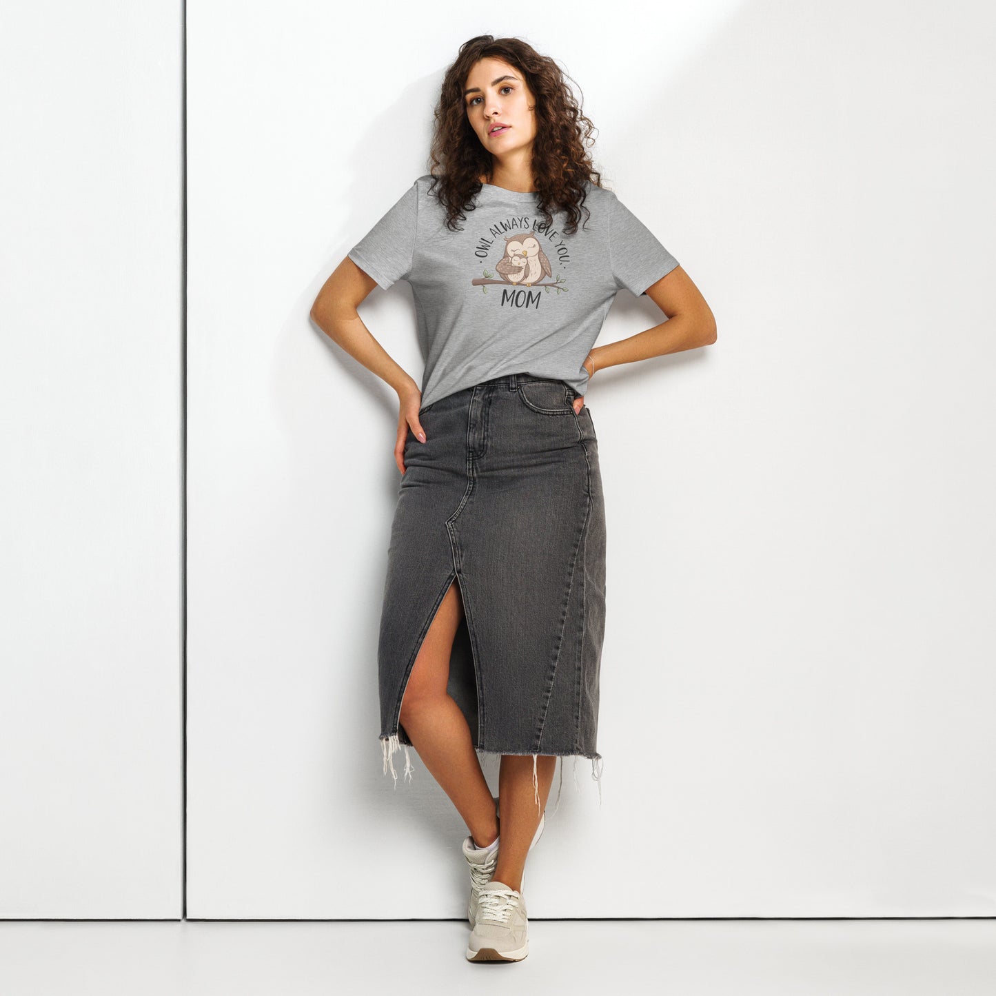 Women’s Organic Ribbed Neck T-Shirt – Owl Design Eco Tee Heather Grey Dudeily