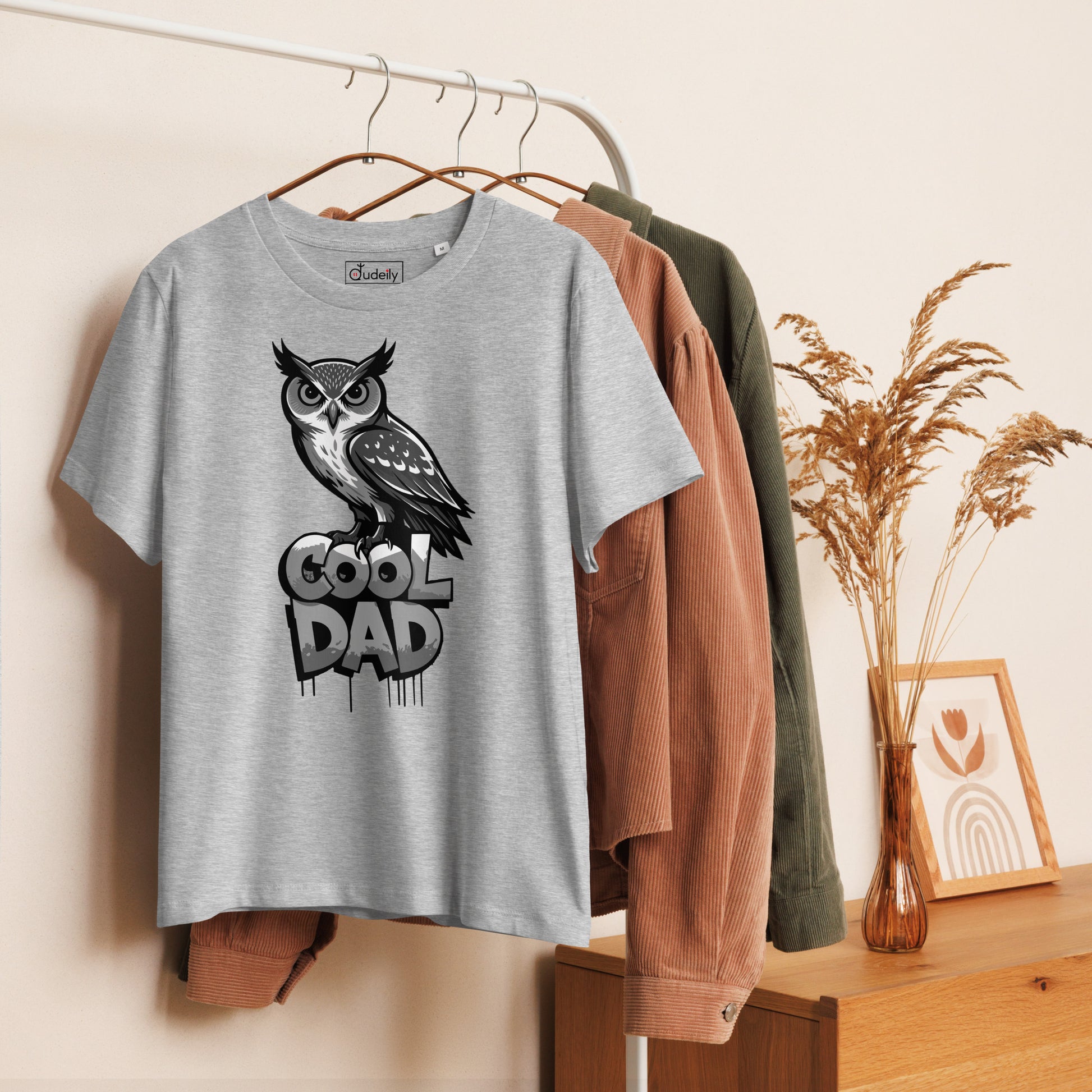 Women’s Organic Ribbed Neck T-Shirt – Sustainable Father’s Day Gift for Owl & Nature Lovers | Dudeily Dudeily