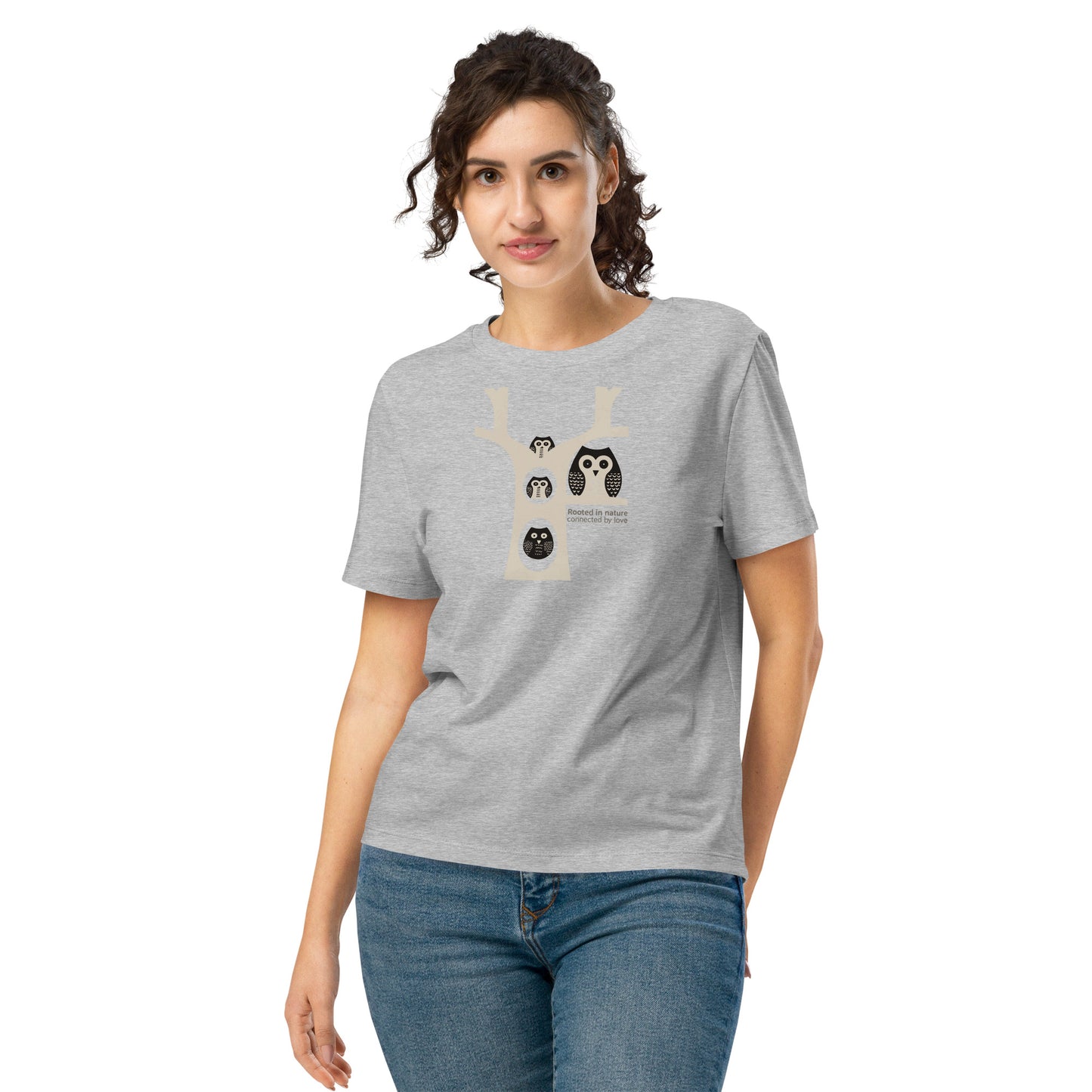 OwlGrace Women’s Organic Ribbed Neck T-Shirt – Sustainable Fashion USA | Family Day Edition Heather Grey Dudeily