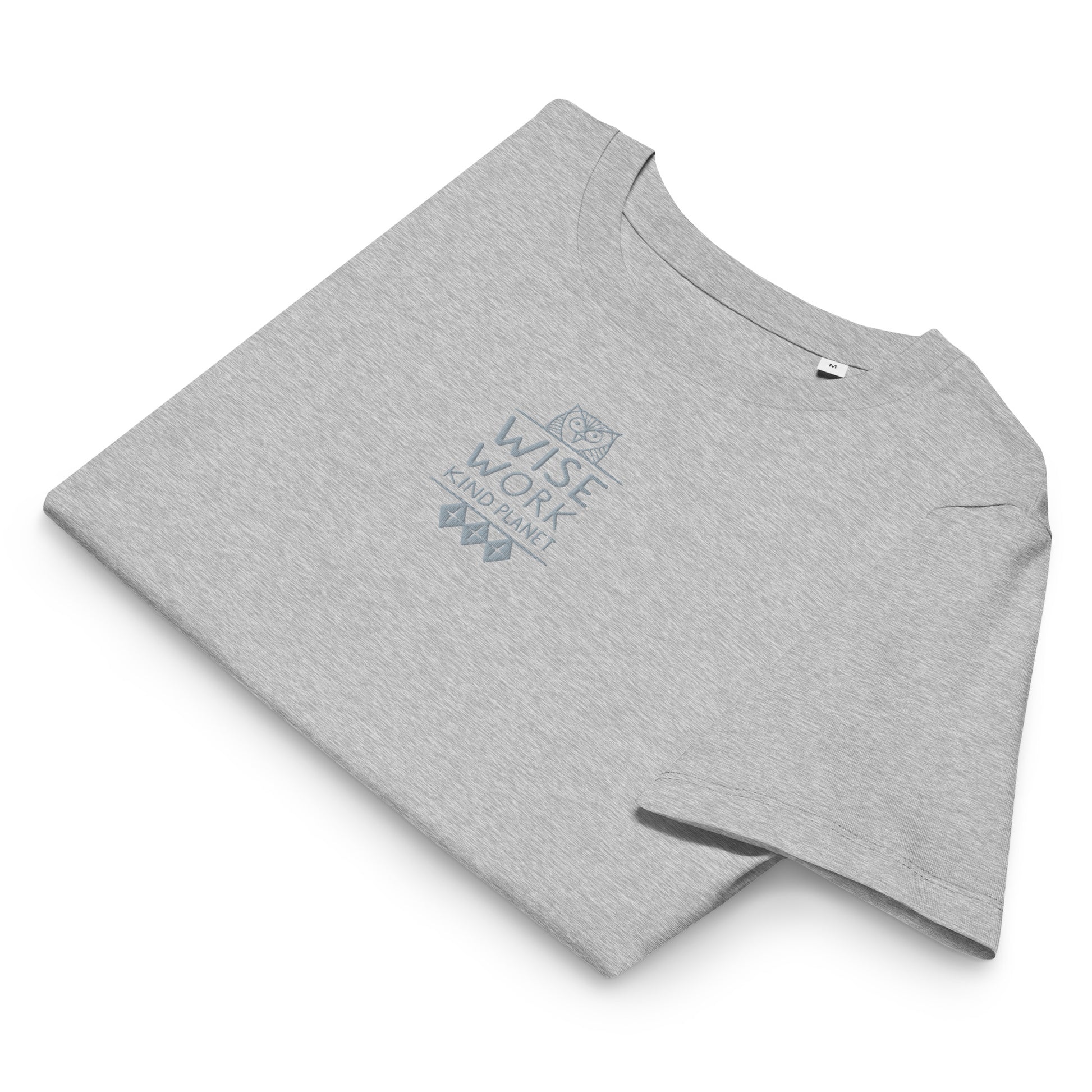 Women’s Organic Ribbed Neck T-Shirt: Wise Work, Kind Planet | Owl Embroidered Sustainable Fashion USA by Dudeily Dudeily