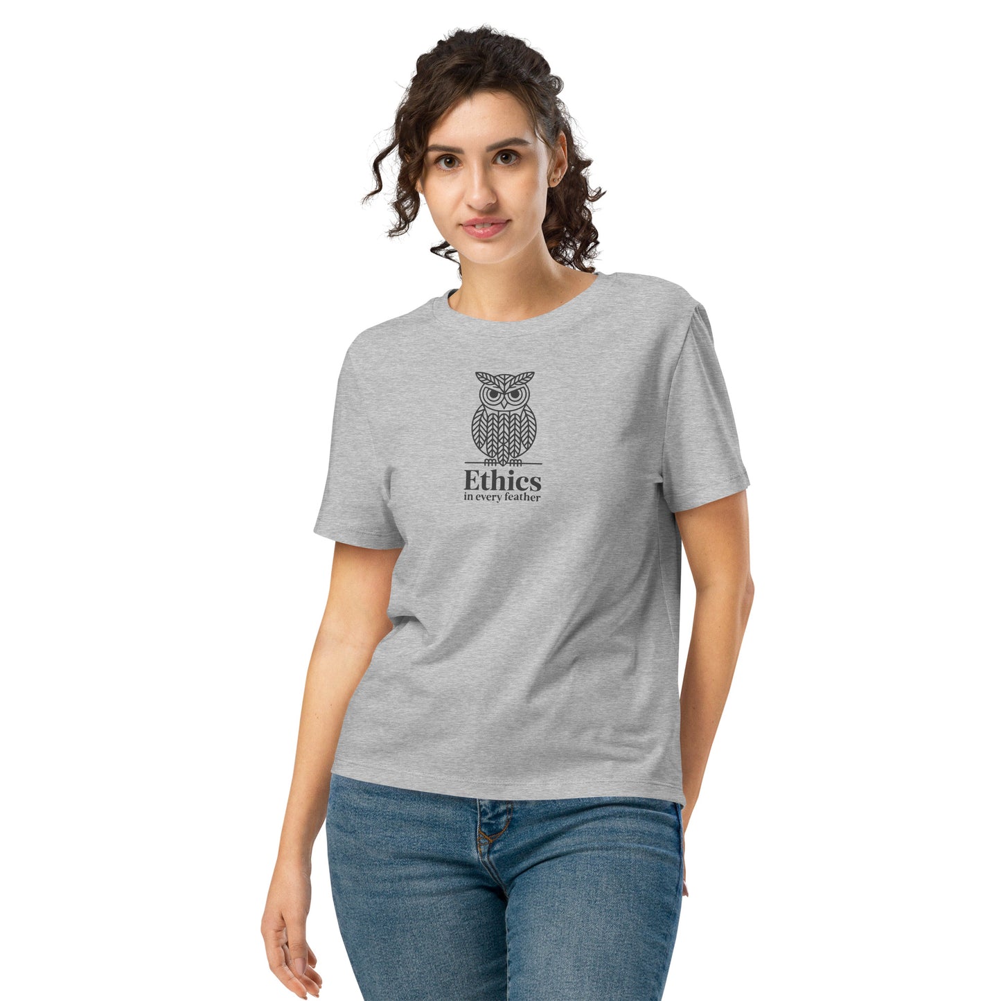 Unisex Staple Eco T-Shirt: 'Ethics in Every Feather' | Sustainable Owl Fashion USA Heather Grey Dudeily