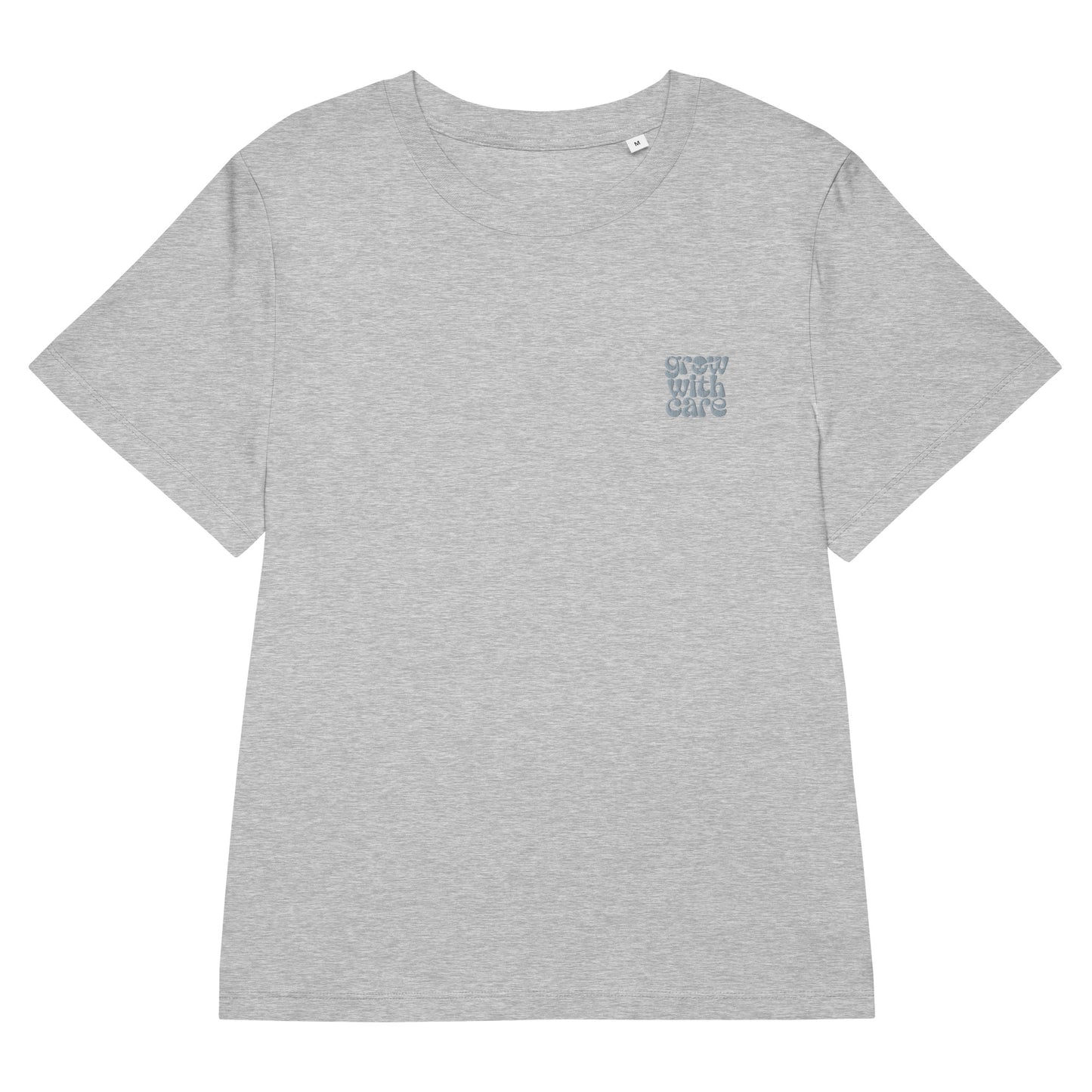 Eco-Friendly Owl Clothing Embroidered Women’s Organic Ribbed Neck T-Shirt "Grow With Care" Heather Grey Dudeily