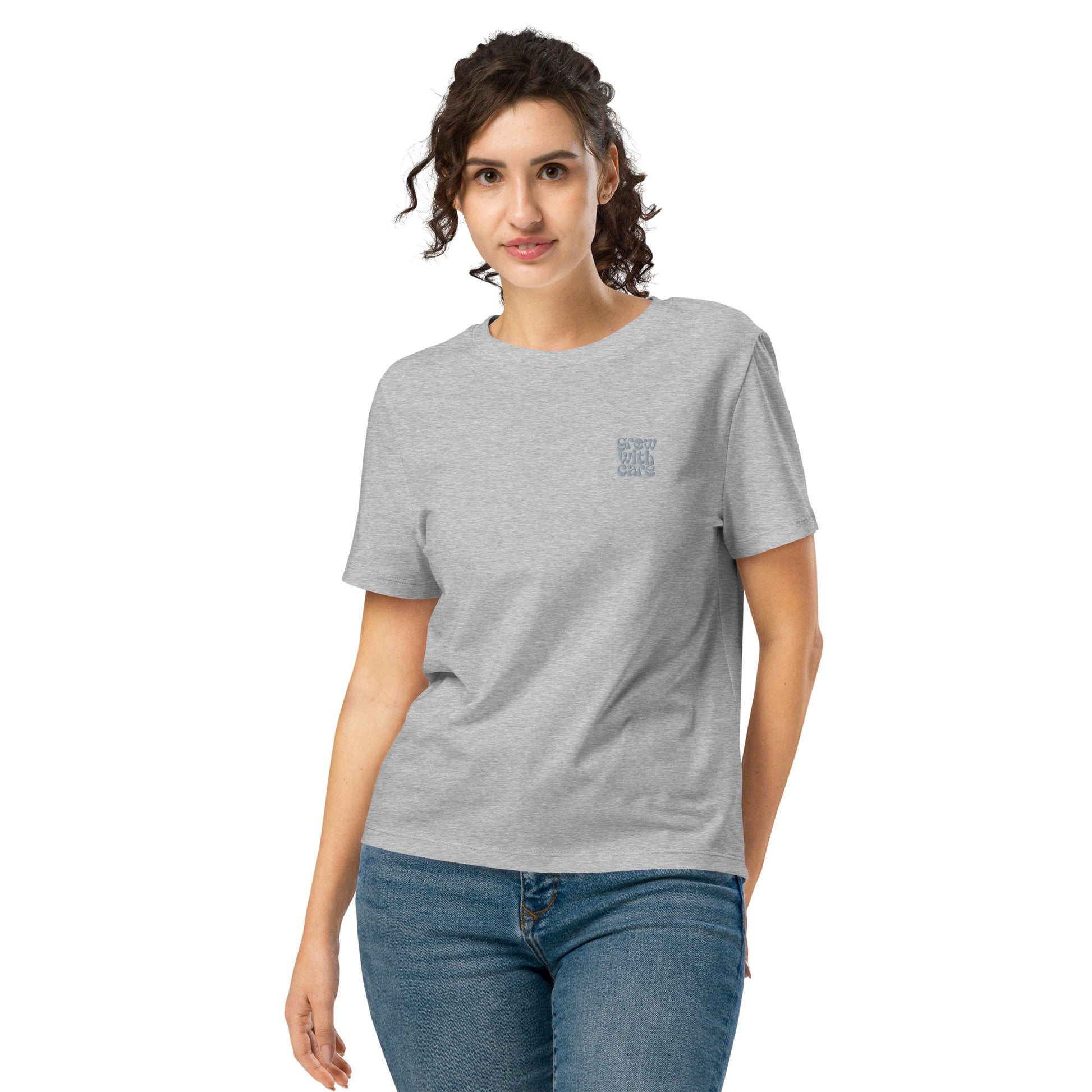 Eco-Friendly Owl Clothing Embroidered Women’s Organic Ribbed Neck T-Shirt "Grow With Care" Dudeily