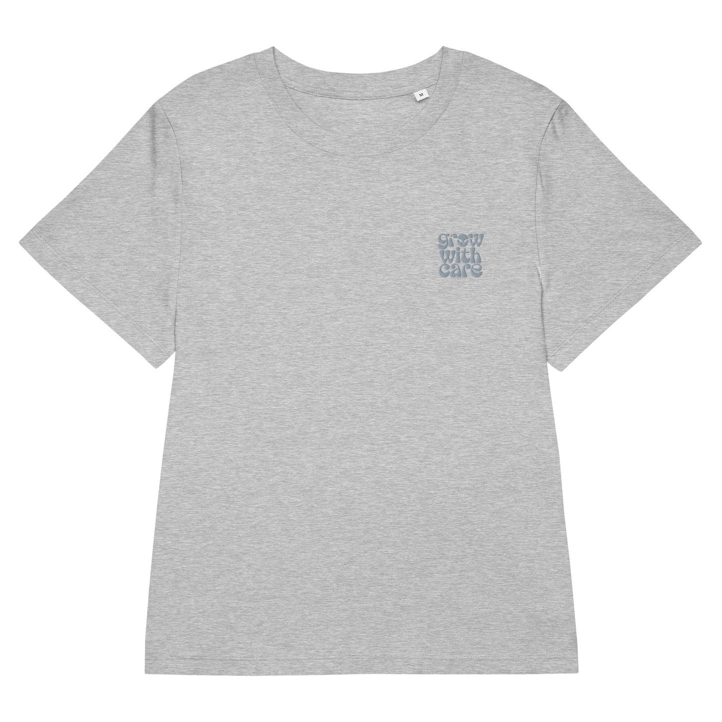 Eco-Friendly Owl Clothing Embroidered Women’s Organic Ribbed Neck T-Shirt "Grow With Care" Heather Grey Dudeily