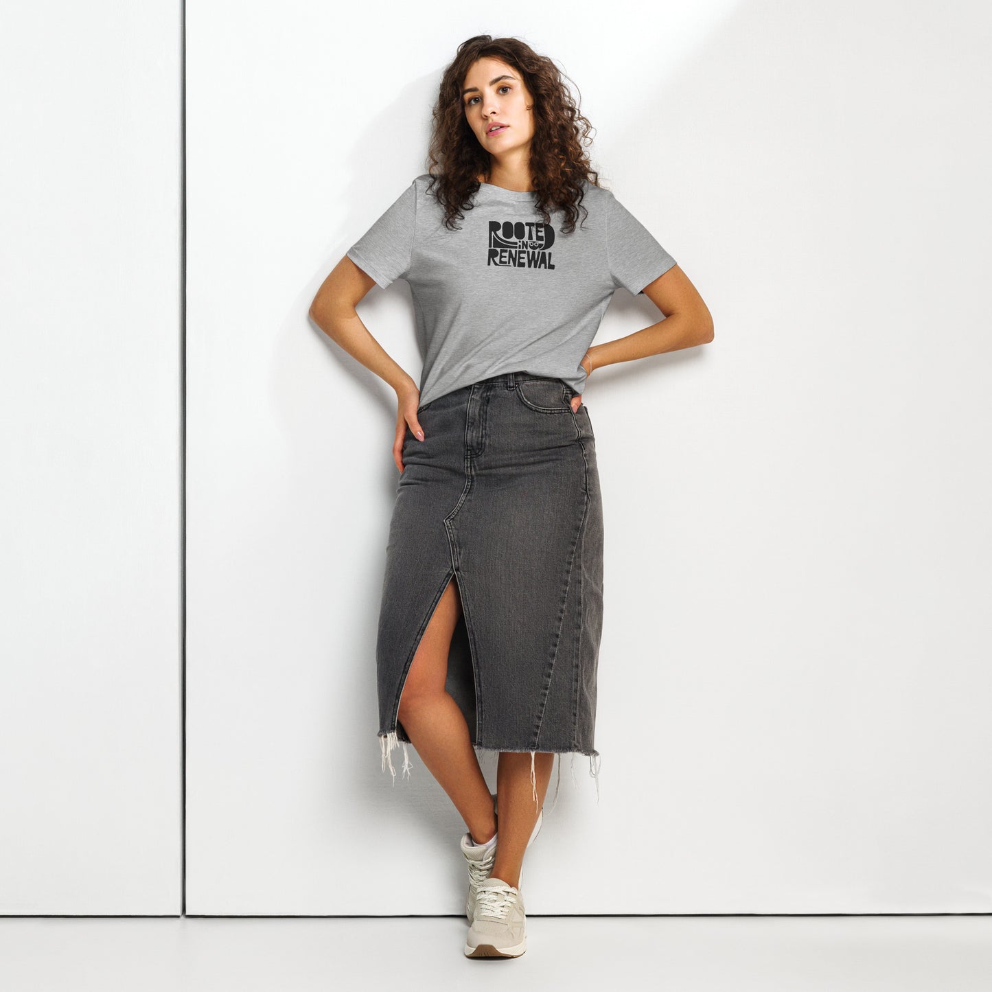 Women’s Organic Ribbed Neck T-Shirt “Rooted In Renewal” – Sustainable Owl Print Tee Dudeily