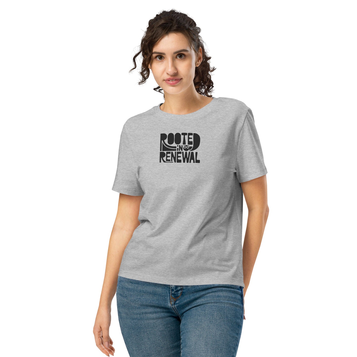 Women’s Organic Ribbed Neck T-Shirt “Rooted In Renewal” – Sustainable Owl Print Tee Dudeily