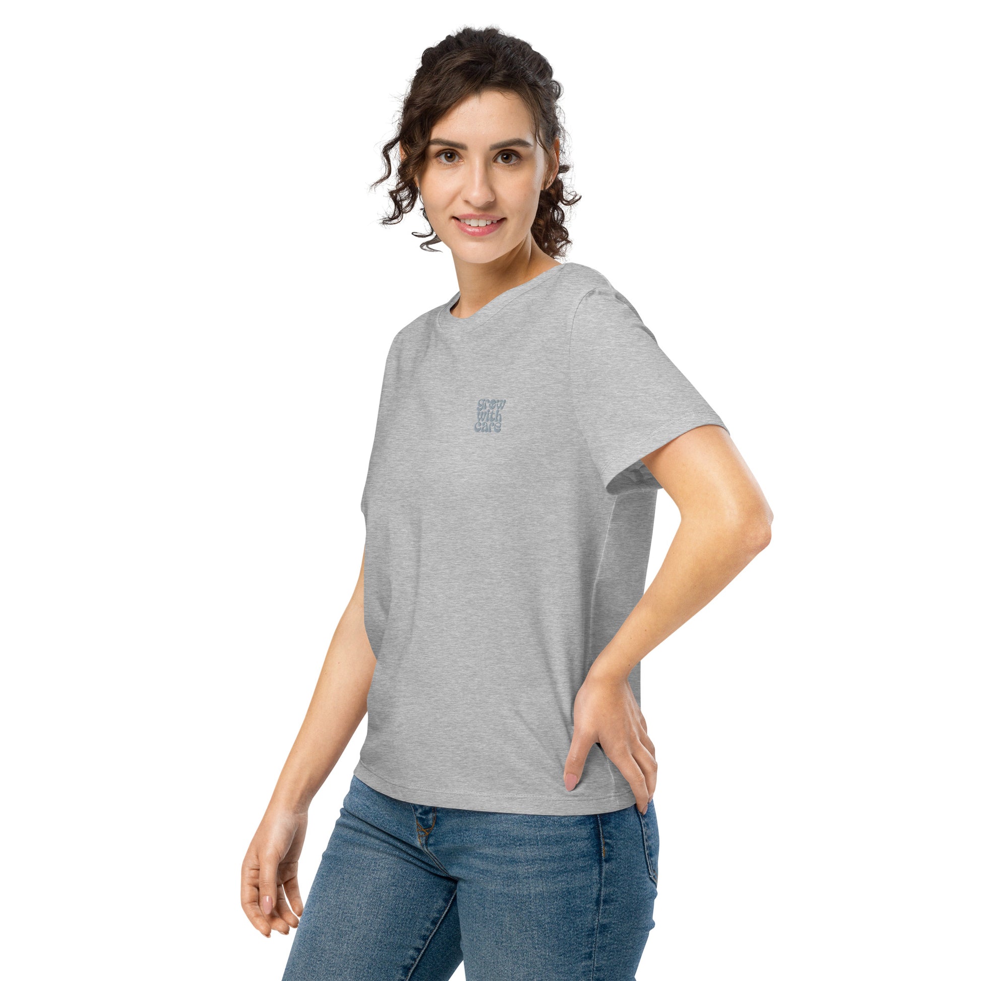 Eco-Friendly Owl Clothing Embroidered Women’s Organic Ribbed Neck T-Shirt "Grow With Care" Dudeily