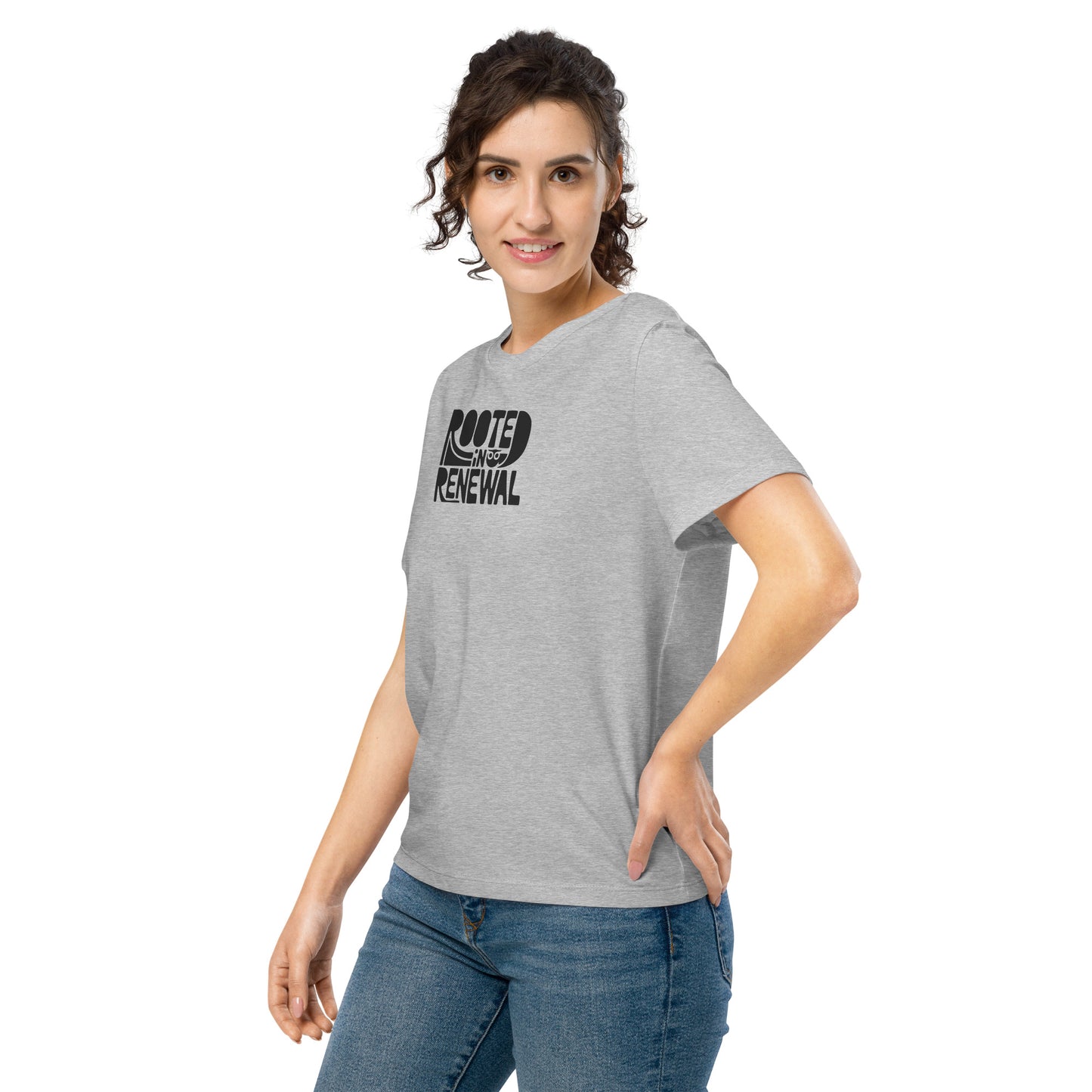 Women’s Organic Ribbed Neck T-Shirt “Rooted In Renewal” – Sustainable Owl Print Tee Dudeily