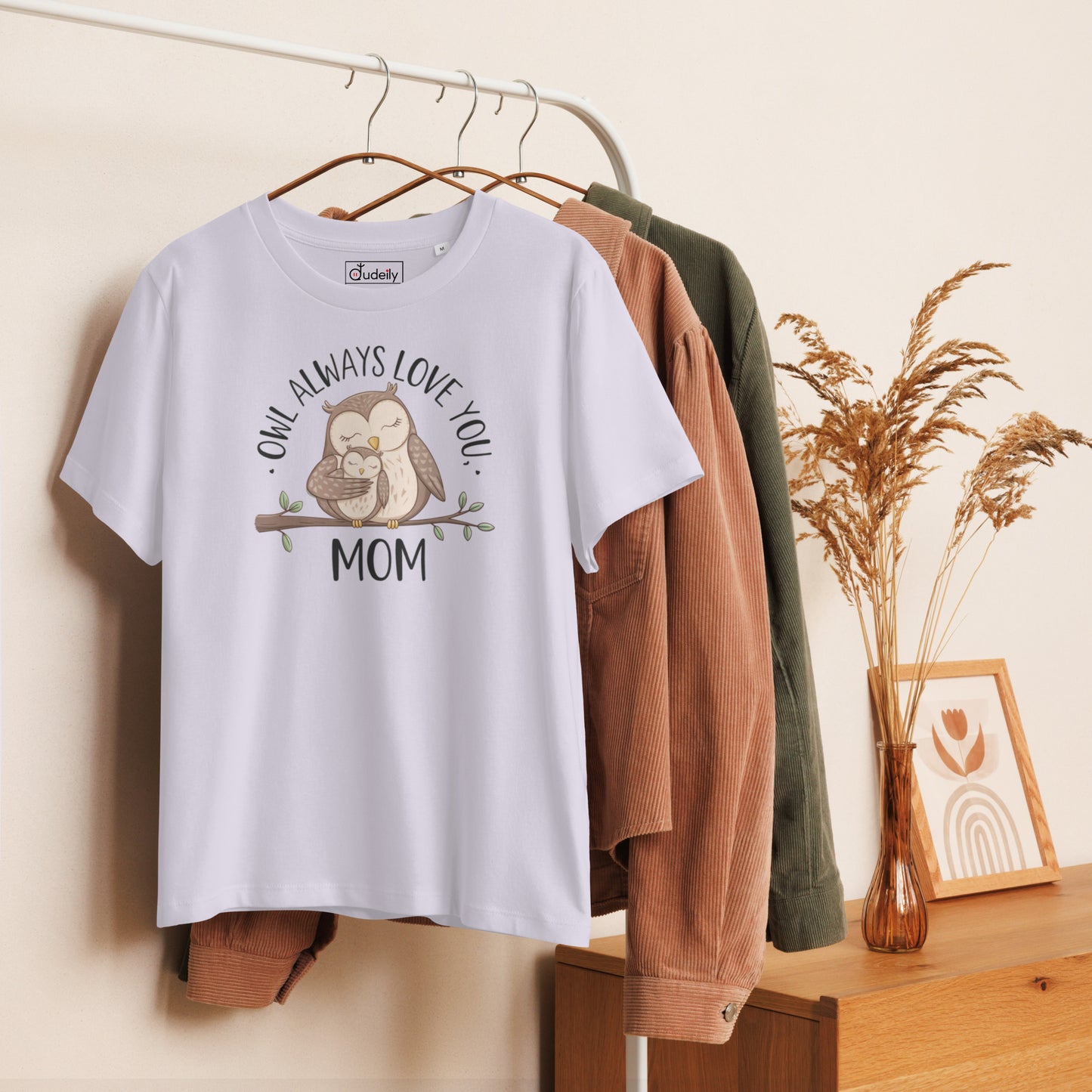 Women’s Organic Ribbed Neck T-Shirt – Owl Design Eco Tee Dudeily