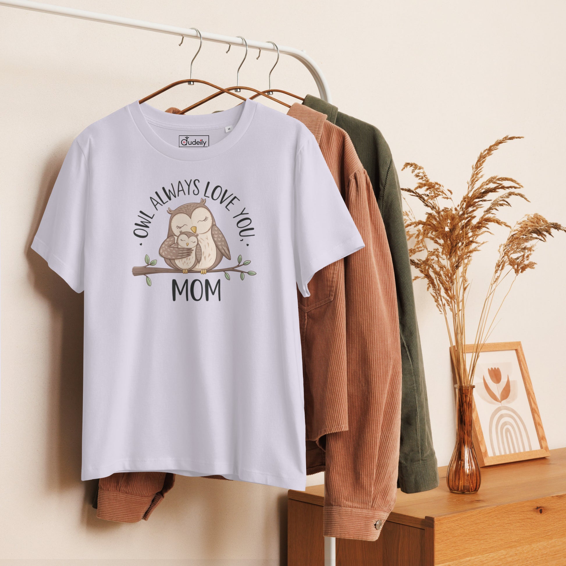 Women’s Organic Ribbed Neck T-Shirt – Owl Design Eco Tee Dudeily