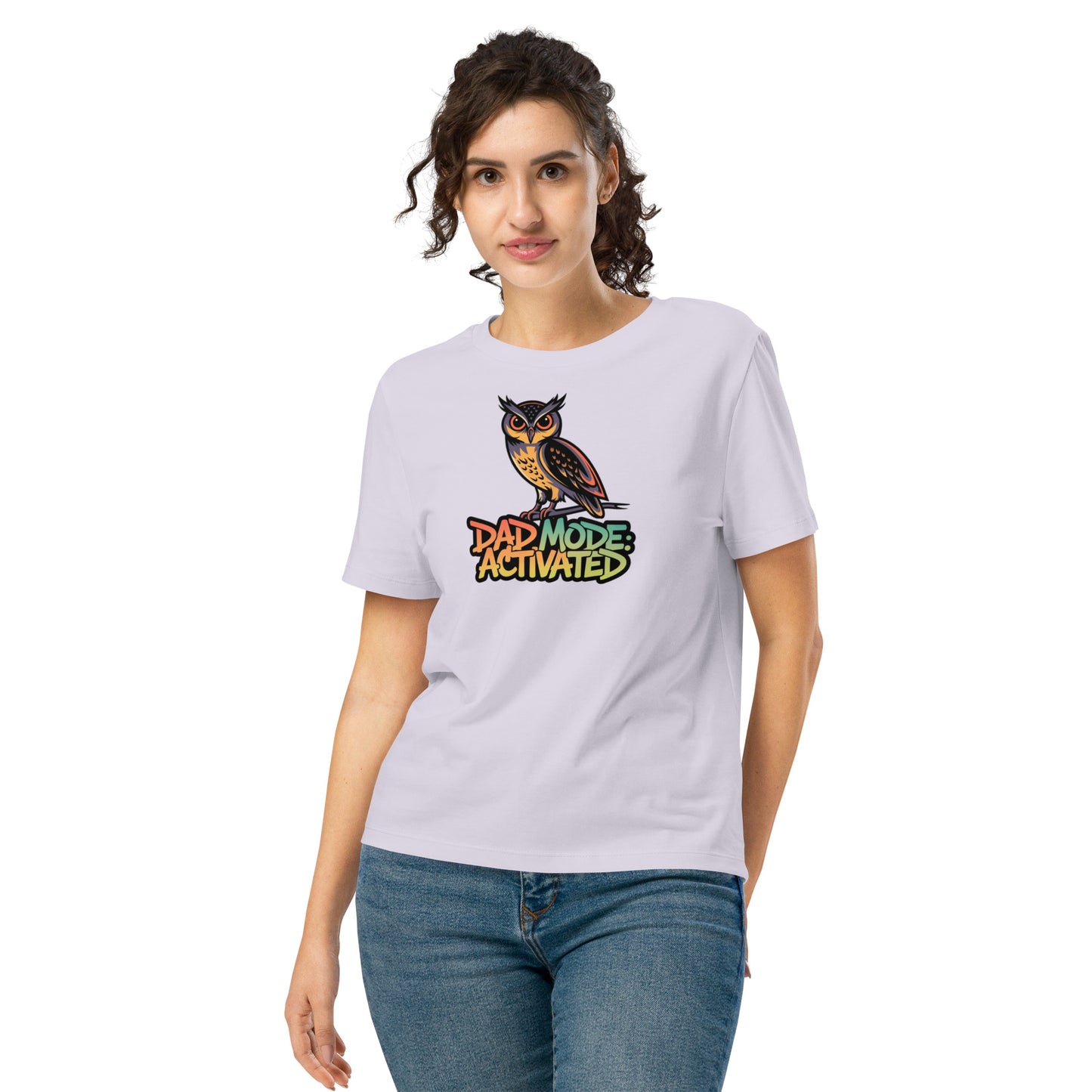 Women’s Organic Ribbed Neck T-Shirt – Owl-Themed Sustainable Fashion for Nature Lovers | Dudeily Lavender Dudeily