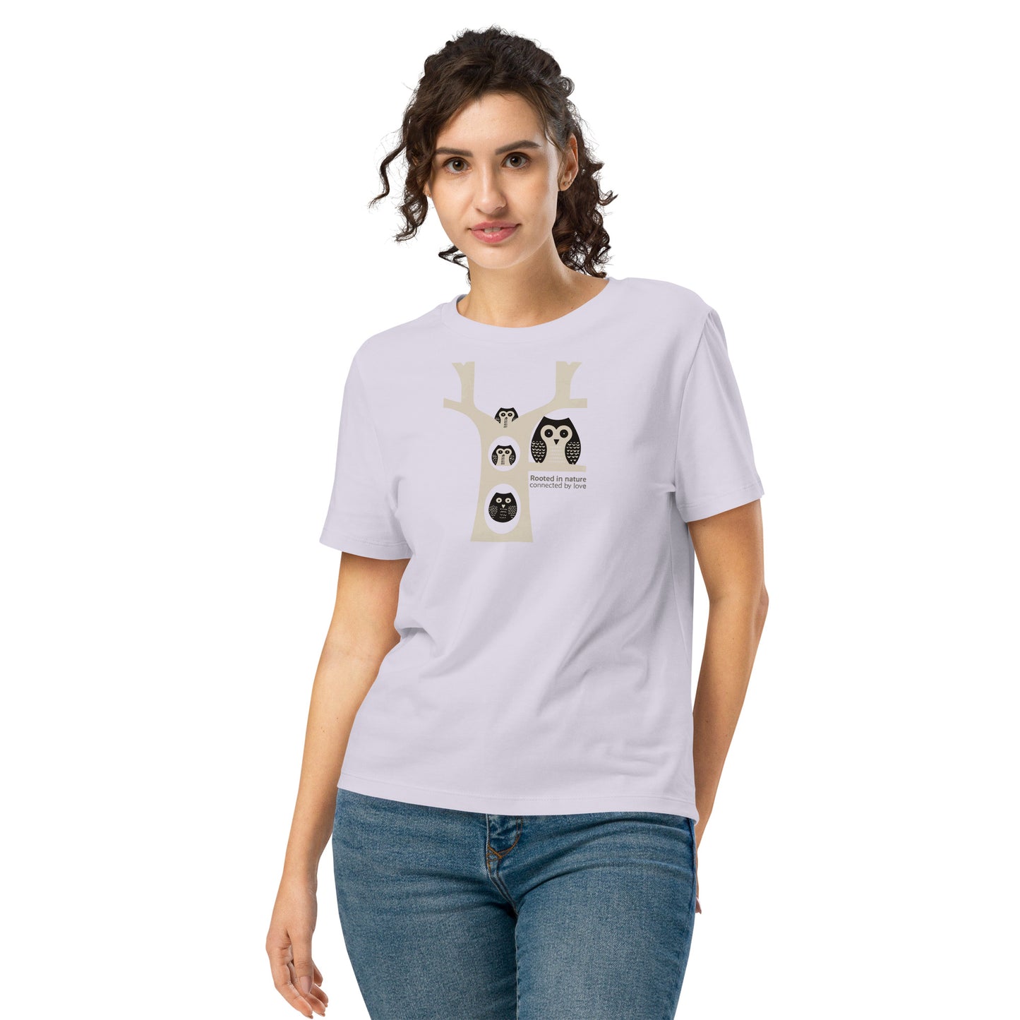 OwlGrace Women’s Organic Ribbed Neck T-Shirt – Sustainable Fashion USA | Family Day Edition Lavender Dudeily