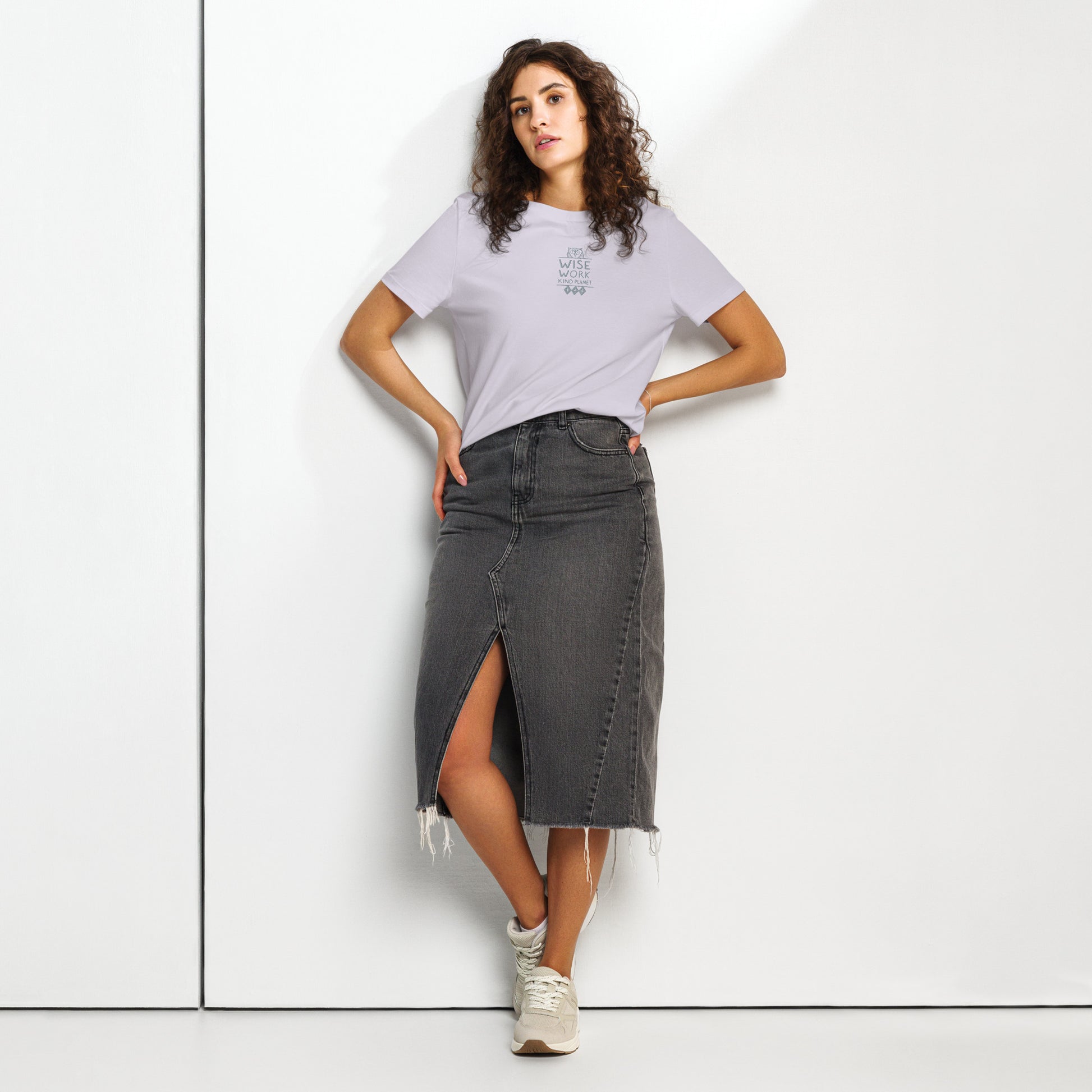 Women’s Organic Ribbed Neck T-Shirt: Wise Work, Kind Planet | Owl Embroidered Sustainable Fashion USA by Dudeily Dudeily