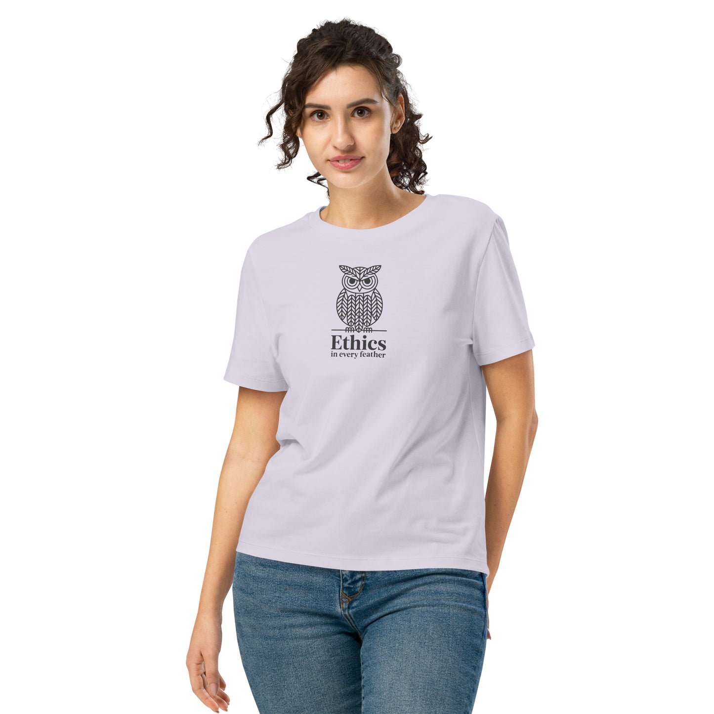 Unisex Staple Eco T-Shirt: 'Ethics in Every Feather' | Sustainable Owl Fashion USA Lavender Dudeily