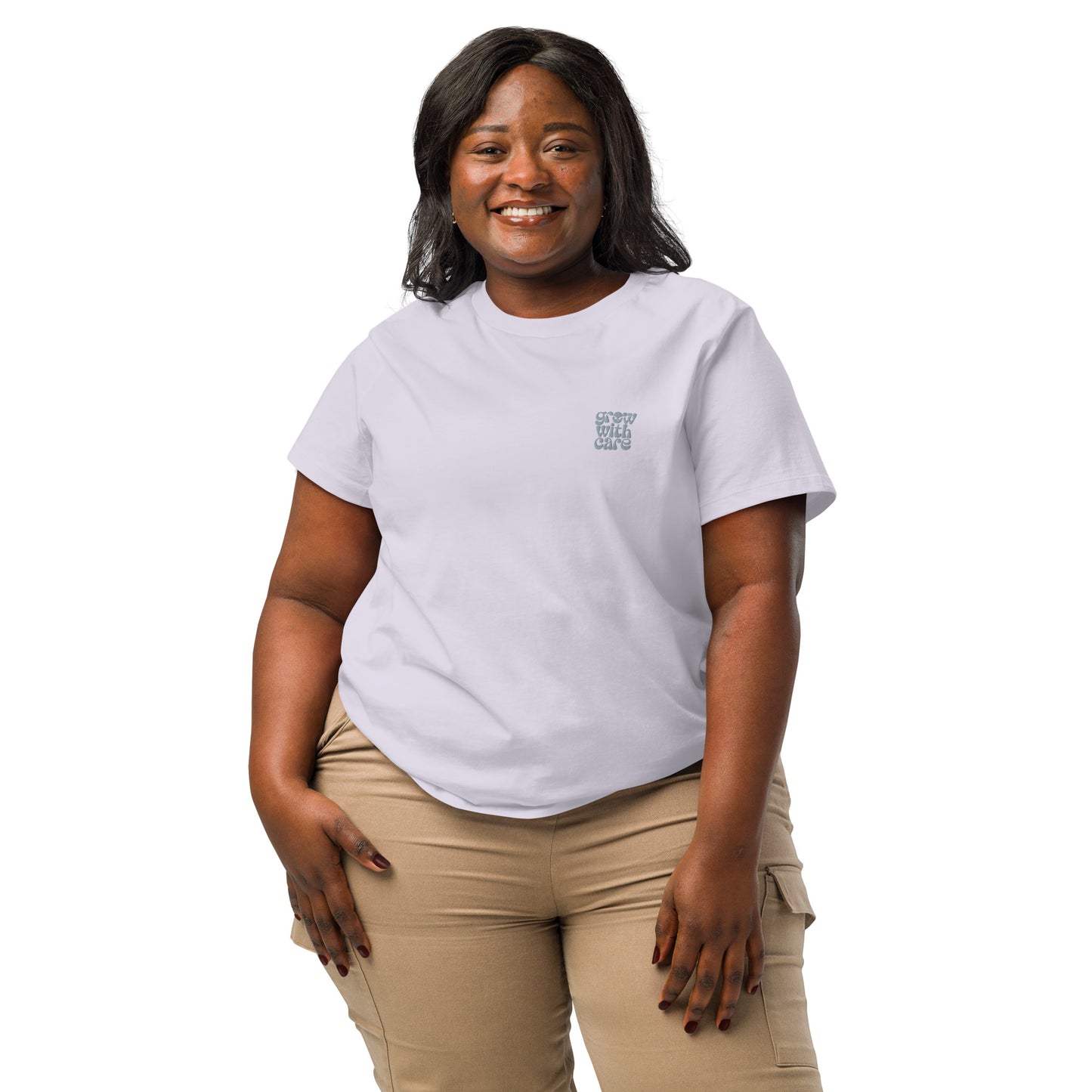 Eco-Friendly Owl Clothing Embroidered Women’s Organic Ribbed Neck T-Shirt "Grow With Care" Dudeily