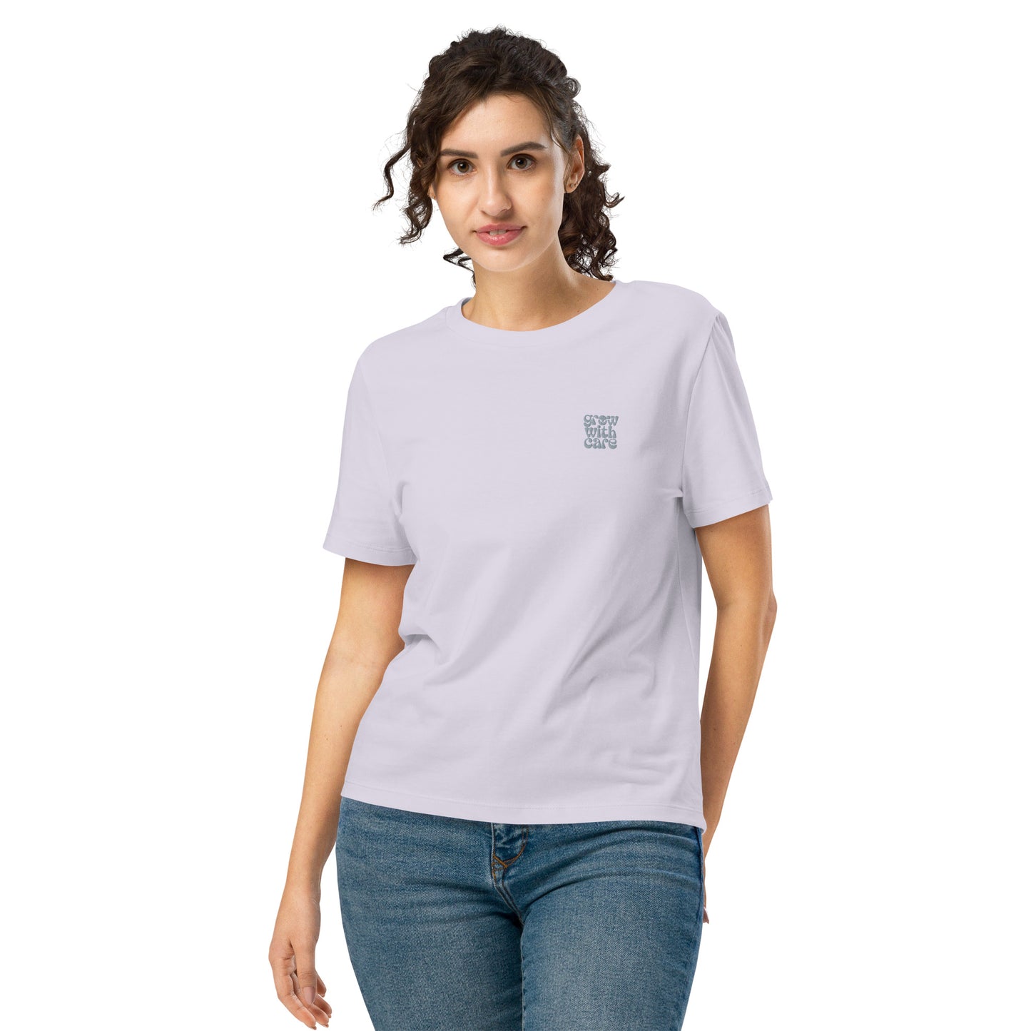 Eco-Friendly Owl Clothing Embroidered Women’s Organic Ribbed Neck T-Shirt "Grow With Care" Dudeily